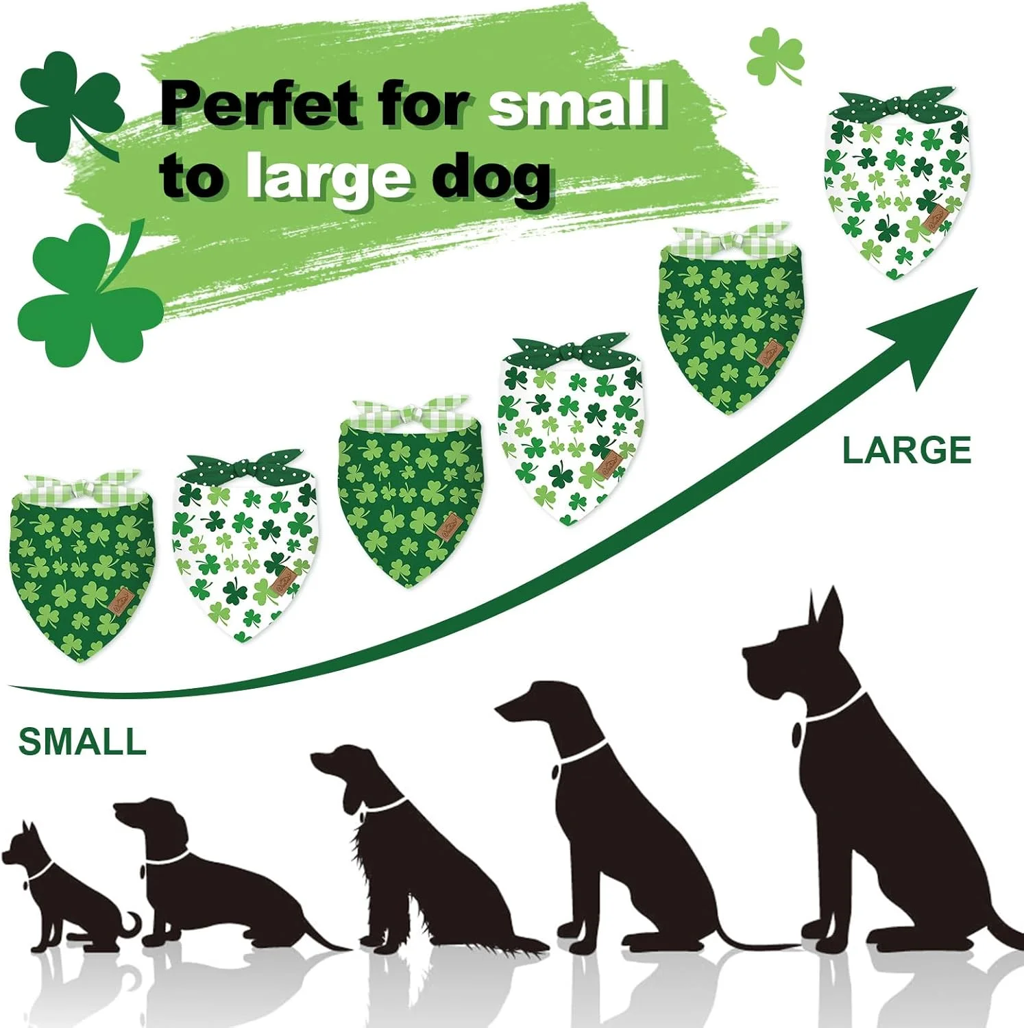 دو عدد دستمال گردن سگ طرح شبدر سبز برای روز سنت پاتریک، روسری مثلثی حیوانات خانگی، دستمال گردن قابل تنظیم برای سگ و گربه سایز متوسط و بزرگ، پیشبند سگ برای لوازم جانبی جشن تولد
