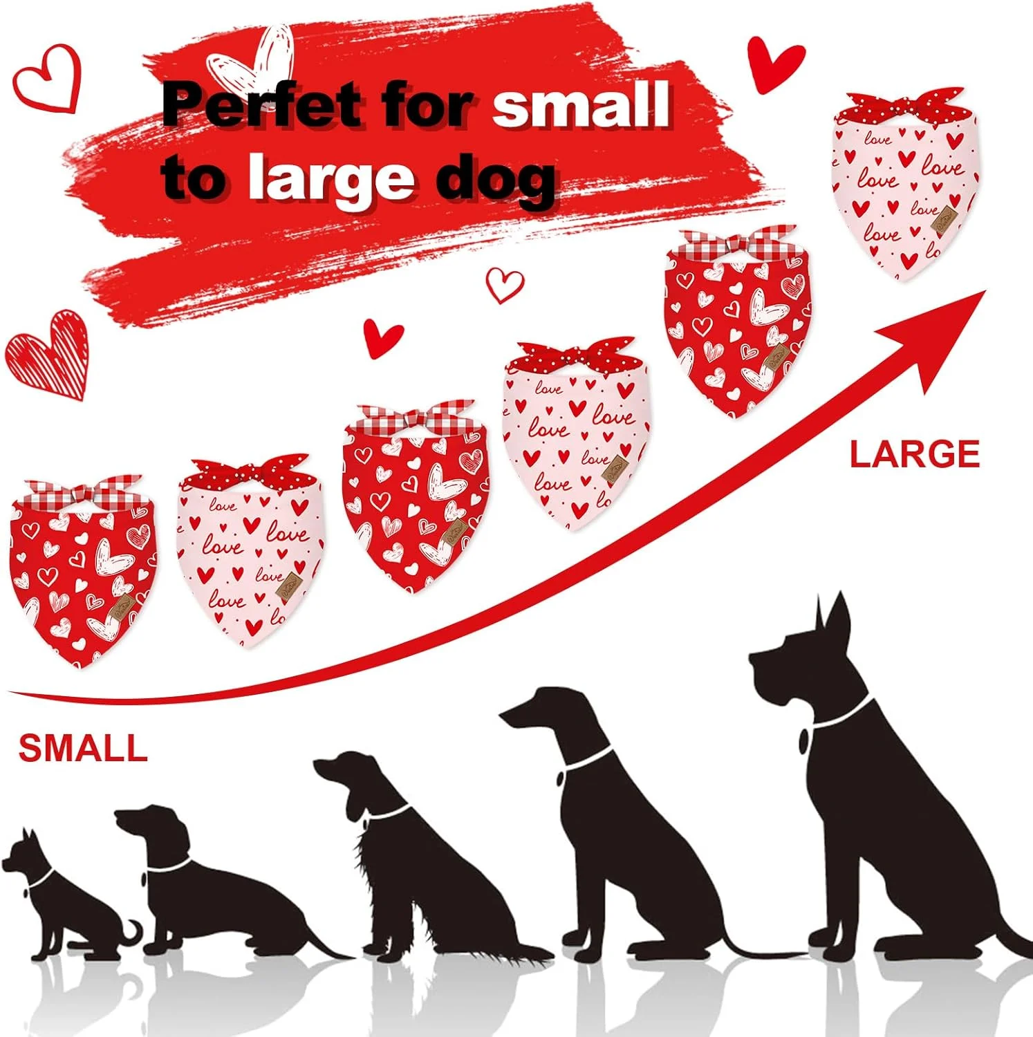 دو عدد دستمال گردن سگ طرح قلب و عشق، روسری مثلثی حیوانات خانگی، دستمال گردن سگ قابل تنظیم، پیشبند سگ برای سگ و گربه متوسط و بزرگ، لوازم جانبی لباس تولد