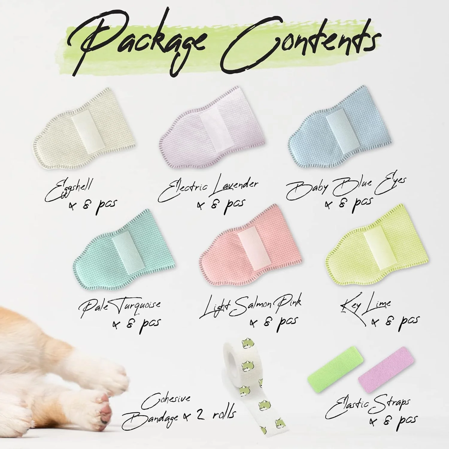 جوراب سگ و گربه WickedPup، بسته 48 عددی | جوراب یکبار مصرف برای جلوگیری از لیسیدن | کفش سگ برای محافظت از پنجه در برابر گرما، پیاده رو داغ، برف | روکش پا برای بهبود زخم پنجه آسیب دیده (M)