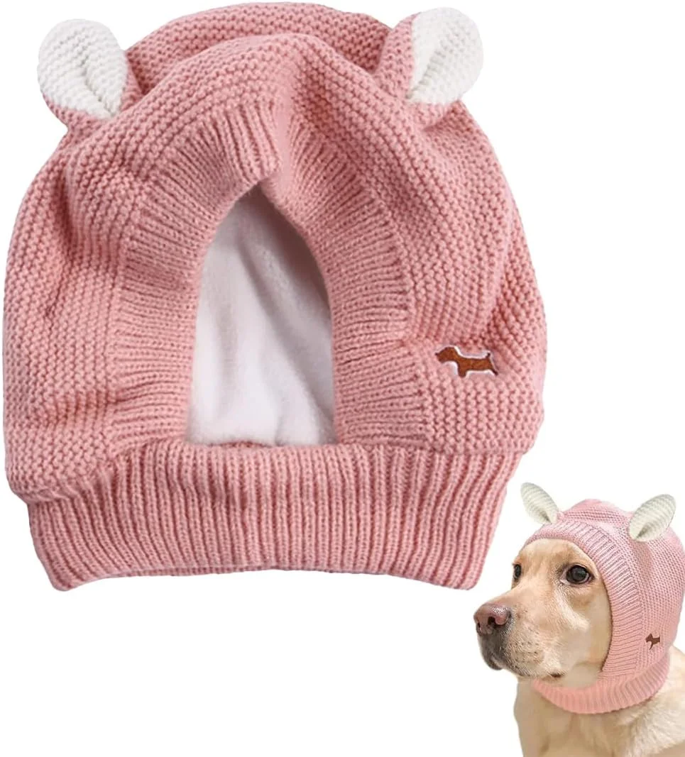 یک عدد کلاه بافتنی زمستانی پشمی صورتی حیوانات خانگی، کلاه بافتنی نخی حیوانات خانگی، کلاه بافتنی زیبا با گوش برای سگ های متوسط، سگ های بزرگ و گربه ها