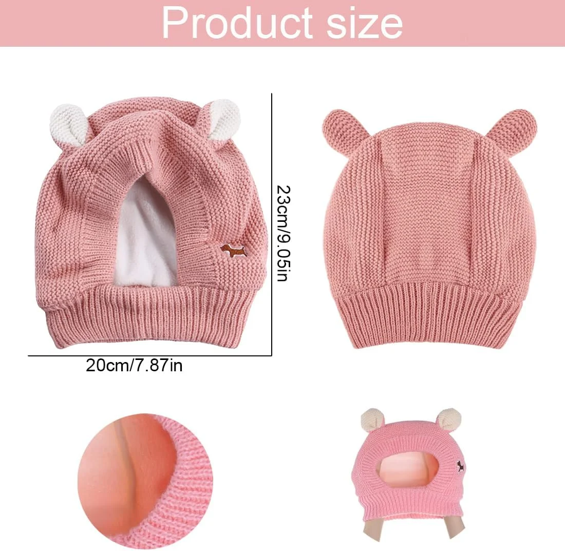 یک عدد کلاه بافتنی زمستانی پشمی صورتی حیوانات خانگی، کلاه بافتنی نخی حیوانات خانگی، کلاه بافتنی زیبا با گوش برای سگ های متوسط، سگ های بزرگ و گربه ها