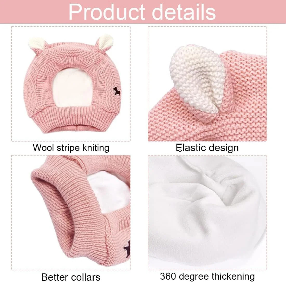 یک عدد کلاه بافتنی زمستانی پشمی صورتی حیوانات خانگی، کلاه بافتنی نخی حیوانات خانگی، کلاه بافتنی زیبا با گوش برای سگ های متوسط، سگ های بزرگ و گربه ها