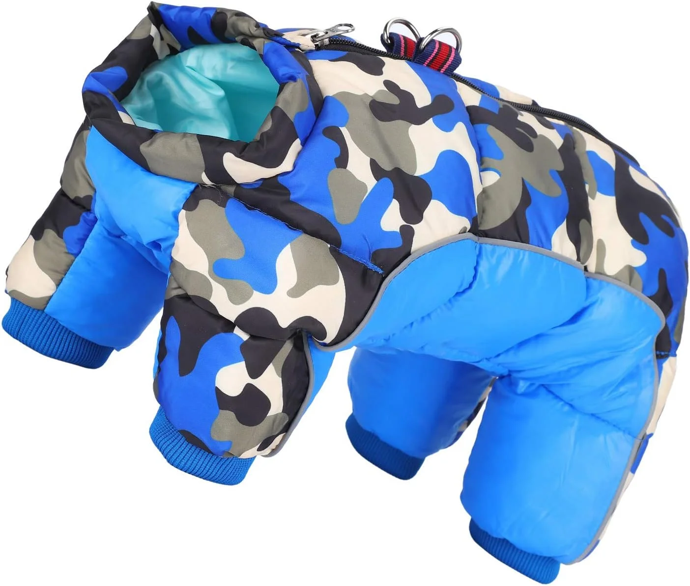 کت زمستانی سگ، ژاکت ضد باد سگ، لباس گرم نگهدارنده زمستانی سگ، کت زمستانی چهار پا با زیپ پشتی طرح استتار آبی (سایز 18)