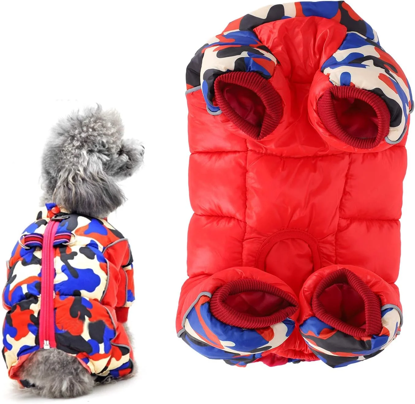 کت زمستانی سگ، ژاکت ضد باد سگ، لباس گرم نگهدارنده سگ، کت زمستانی سگ با طرح استتار قرمز و زیپ پشتی چهار پا (سایز 10#) کت زمستانی سگ، ژاکت ضد باد سگ، لباس گرم نگهدارنده سگ، کت زمستانی سگ با طرح استتار قرمز و زیپ پشتی چهار پا (سایز 10#)