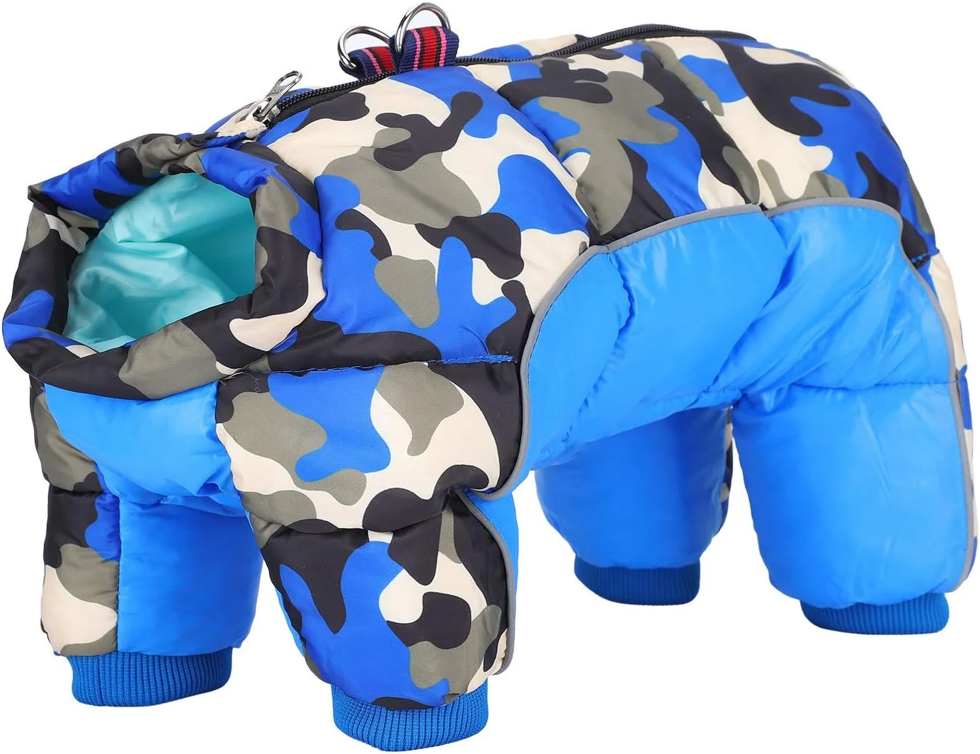 کت زمستانی سگ، ژاکت ضد باد سگ، لباس گرم نگهدارنده زمستانی سگ، کت زمستانی چهار پا با زیپ پشتی طرح استتار آبی (سایز 18)