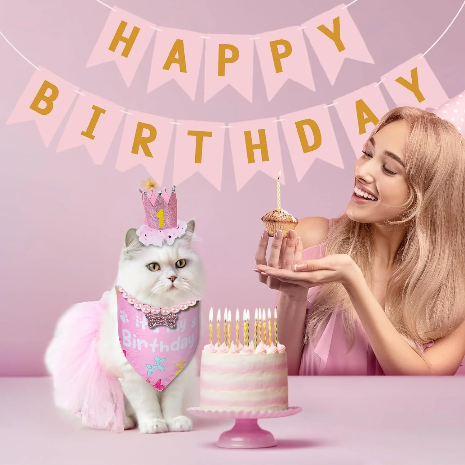 لوازم جشن تولد سگ، ست لباس تولد دخترانه سگ های کوچک با دامن توتو صورتی، دستمال گردن تولد، تاج، گردنبند، بنر تولد و اعداد 0-8 برای تزئینات جشن تولد توله سگ لوازم جشن تولد سگ، ست لباس تولد دخترانه سگ های کوچک با دامن توتو صورتی، دستمال گردن تولد، تاج، گردنبند، بنر تولد و اعداد 0-8 برای تزئینات جشن تولد توله سگ