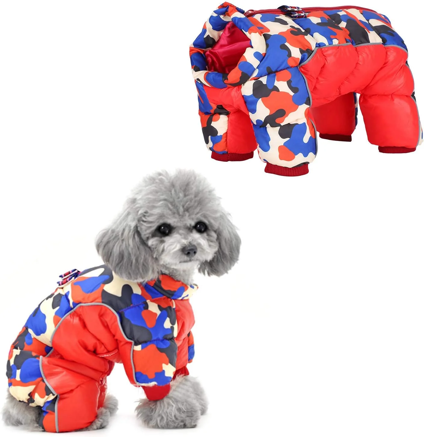 کت زمستانی سگ، ژاکت ضد باد سگ، لباس گرم نگهدارنده سگ، کت زمستانی سگ با طرح استتار قرمز و زیپ پشتی چهار پا (سایز 10#) کت زمستانی سگ، ژاکت ضد باد سگ، لباس گرم نگهدارنده سگ، کت زمستانی سگ با طرح استتار قرمز و زیپ پشتی چهار پا (سایز 10#)