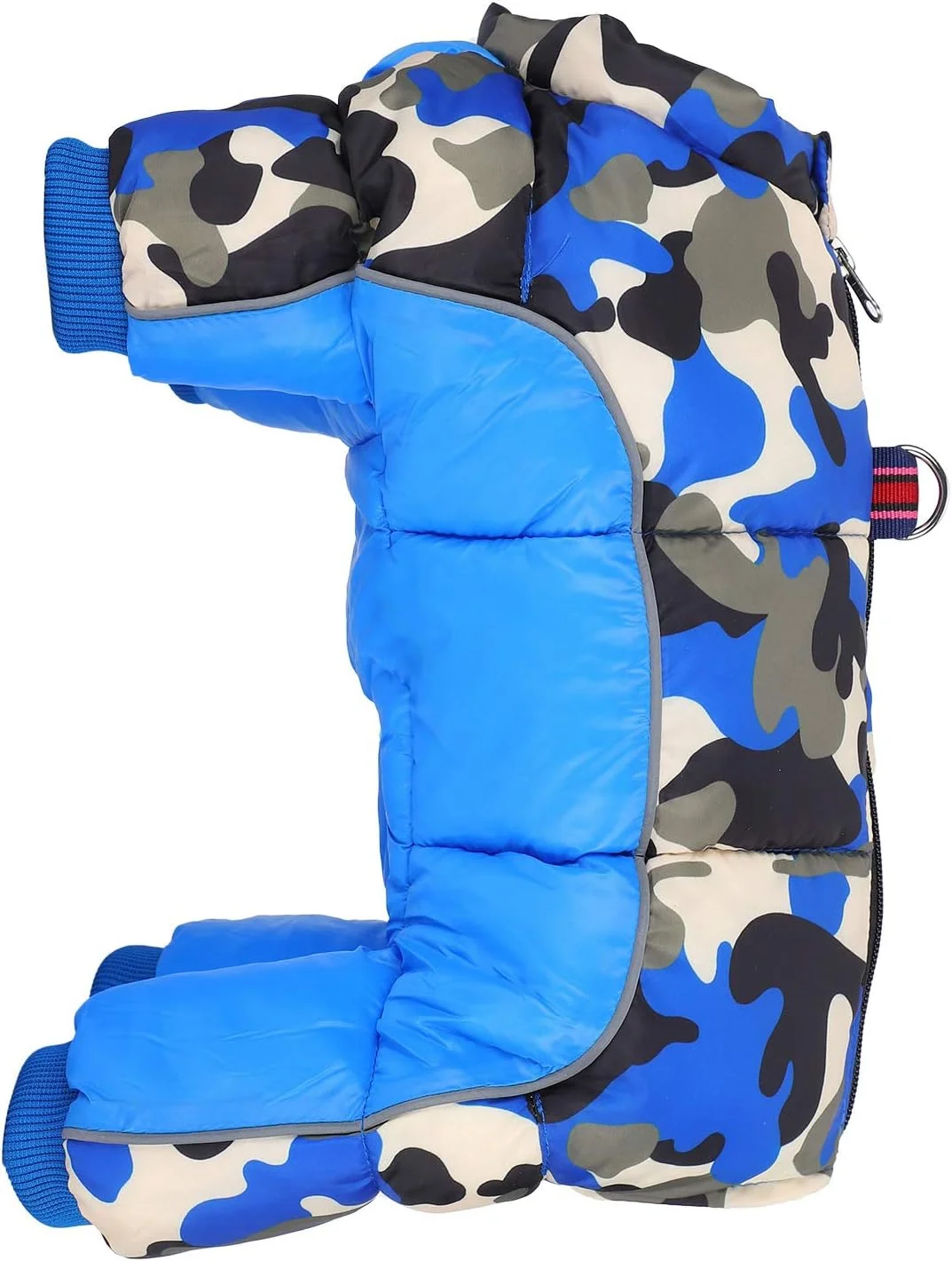 کت زمستانی سگ، ژاکت ضد باد سگ، لباس گرم نگهدارنده زمستانی سگ، کت زمستانی چهار پا با زیپ پشتی طرح استتار آبی (سایز 18)