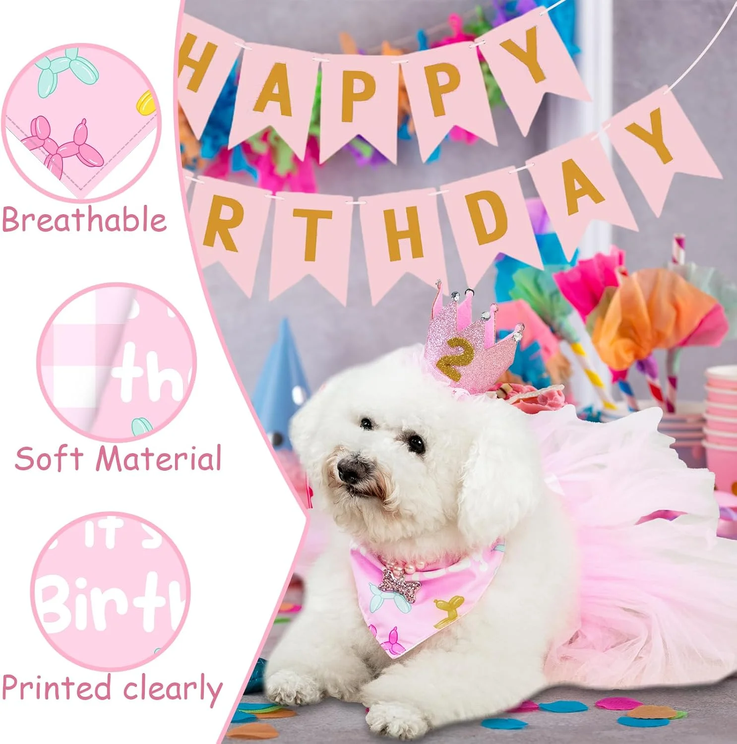 لوازم جشن تولد سگ، ست لباس تولد دخترانه سگ های کوچک با دامن توتو صورتی، دستمال گردن تولد، تاج، گردنبند، بنر تولد و اعداد 0-8 برای تزئینات جشن تولد توله سگ لوازم جشن تولد سگ، ست لباس تولد دخترانه سگ های کوچک با دامن توتو صورتی، دستمال گردن تولد، تاج، گردنبند، بنر تولد و اعداد 0-8 برای تزئینات جشن تولد توله سگ