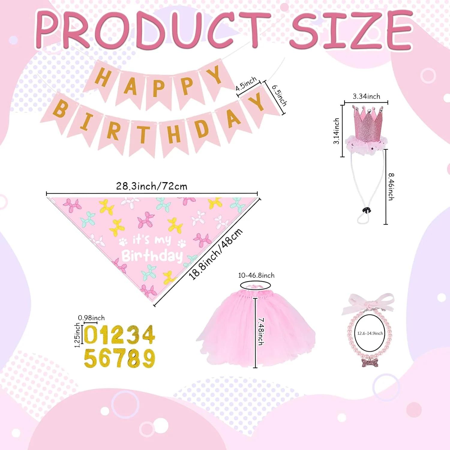 لوازم جشن تولد سگ، ست لباس تولد دخترانه سگ های کوچک با دامن توتو صورتی، دستمال گردن تولد، تاج، گردنبند، بنر تولد و اعداد 0-8 برای تزئینات جشن تولد توله سگ لوازم جشن تولد سگ، ست لباس تولد دخترانه سگ های کوچک با دامن توتو صورتی، دستمال گردن تولد، تاج، گردنبند، بنر تولد و اعداد 0-8 برای تزئینات جشن تولد توله سگ