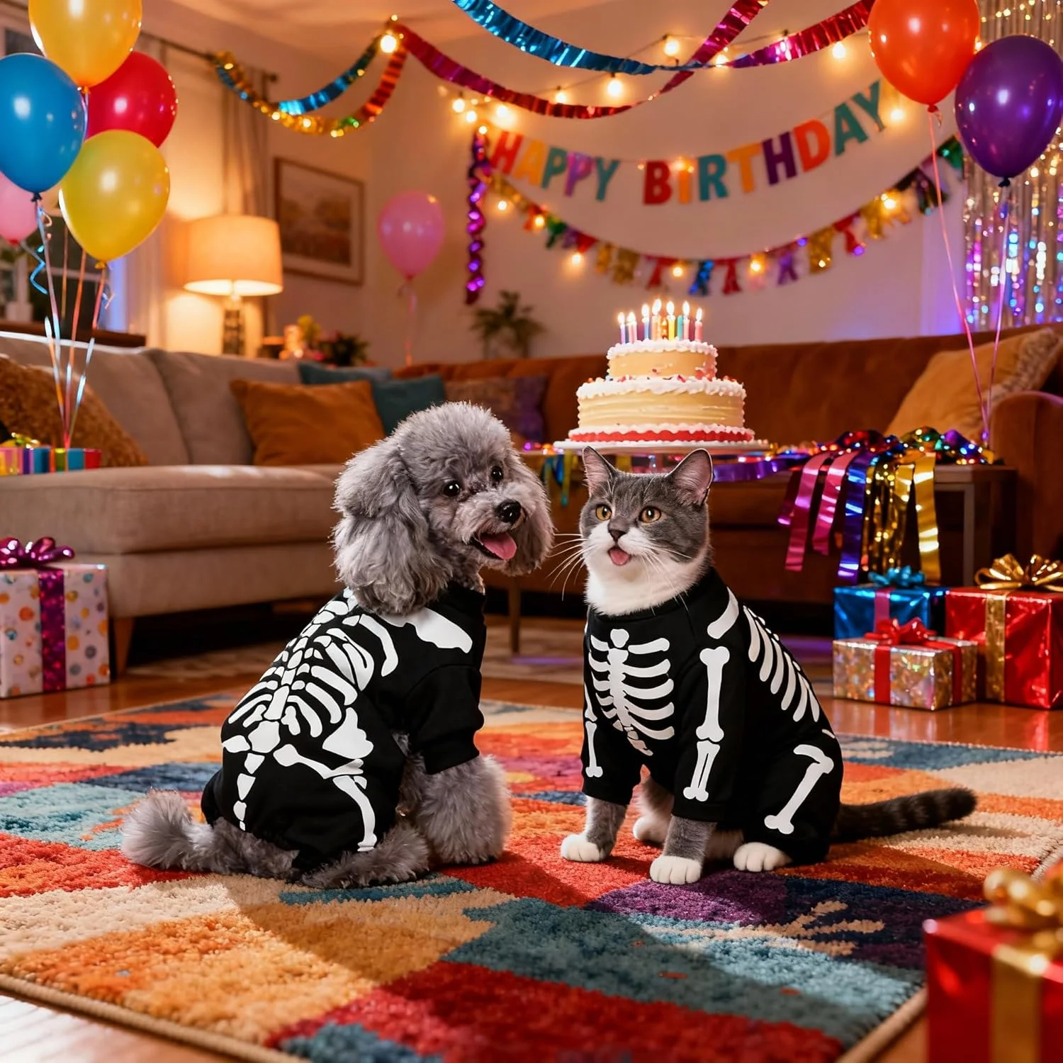 لباس سگ و گربه طرح اسکلت مناسب هالووین - سایز بزرگ