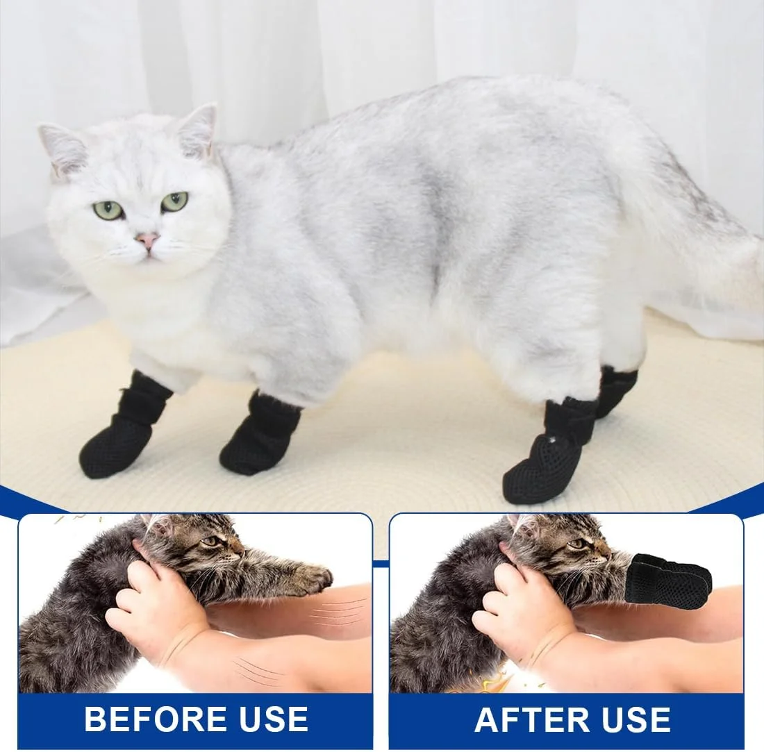 ست ۴ عددی محافظ پنجه سگ و گربه توری قابل تنفس قابل تنظیم، کفش و چکمه، ناخن گیر ایمن بادوام قابل شستشو و استفاده مجدد