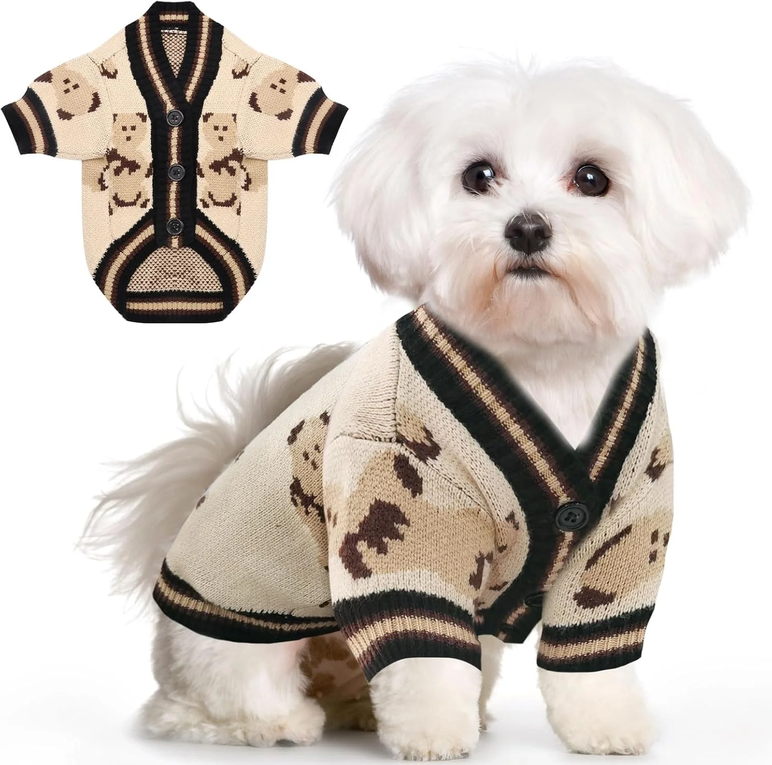 ژاکت سگ کوچک - لباس بافتنی خرس زیبا برای سگ های کوچک و متوسط، لباس های نرم حیوانات خانگی برای توله سگ و گربه، لباس گرم پاییزی و زمستانی (بژ، XS) ژاکت سگ کوچک - لباس بافتنی خرس زیبا برای سگ های کوچک و متوسط، لباس های نرم حیوانات خانگی برای توله سگ و گربه، لباس گرم پاییزی و زمستانی (بژ، XS)