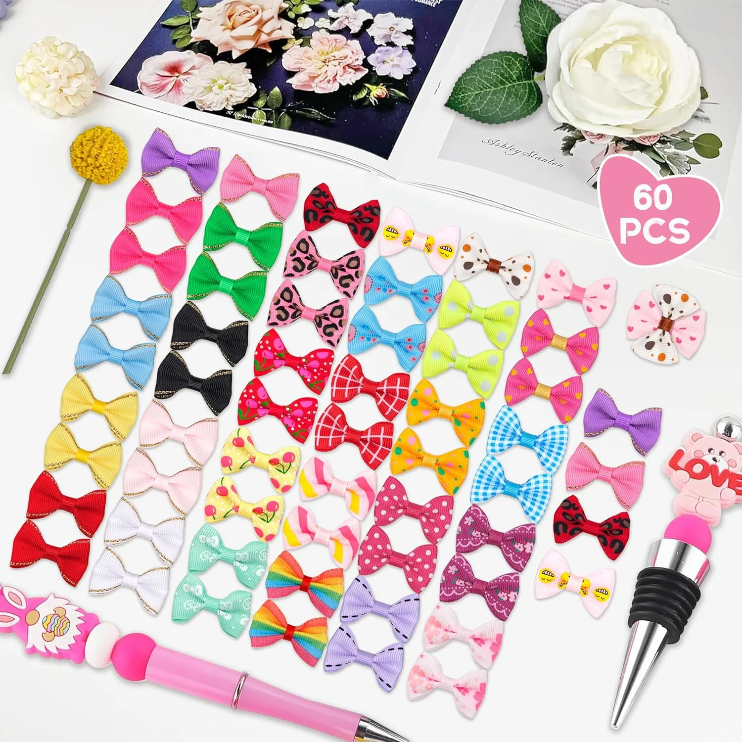 یاکا 60 عدد / 30 جفت پاپیون موی سگ بامزه با گیره لوازم جانبی مو دست ساز پاپیون محصولات آرایشی حیوانات خانگی (60 عدد، طرح های زیبا) یاکا 60 عدد / 30 جفت پاپیون موی سگ بامزه با گیره لوازم جانبی مو دست ساز پاپیون محصولات آرایشی حیوانات خانگی (60 عدد، طرح های زیبا)