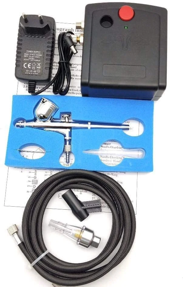 کیت کمپرسور ایربراش دو حالته aerografo برای نقاشی هنری، طراحی ناخن، صنایع دستی، کیک، مدل اسپری، ست ابزار قلم موی بادی کیت کمپرسور ایربراش دو حالته aerografo برای نقاشی هنری، طراحی ناخن، صنایع دستی، کیک، مدل اسپری، ست ابزار قلم موی بادی