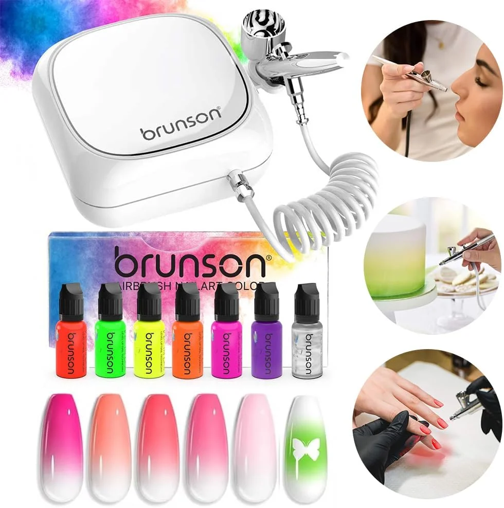 کیت ایربراش با کمپرسور به همراه ۷ رنگ طراحی ناخن، ست ایربراش شارژی و بدون سیم با فشار بالا و بدون گرفتگی به همراه ۷ رنگدانه برای طراحی ناخن، آرایش، نقاشی، تزیین کیک کیت ایربراش با کمپرسور به همراه ۷ رنگ طراحی ناخن، ست ایربراش شارژی و بدون سیم با فشار بالا و بدون گرفتگی به همراه ۷ رنگدانه برای طراحی ناخن، آرایش، نقاشی، تزیین کیک