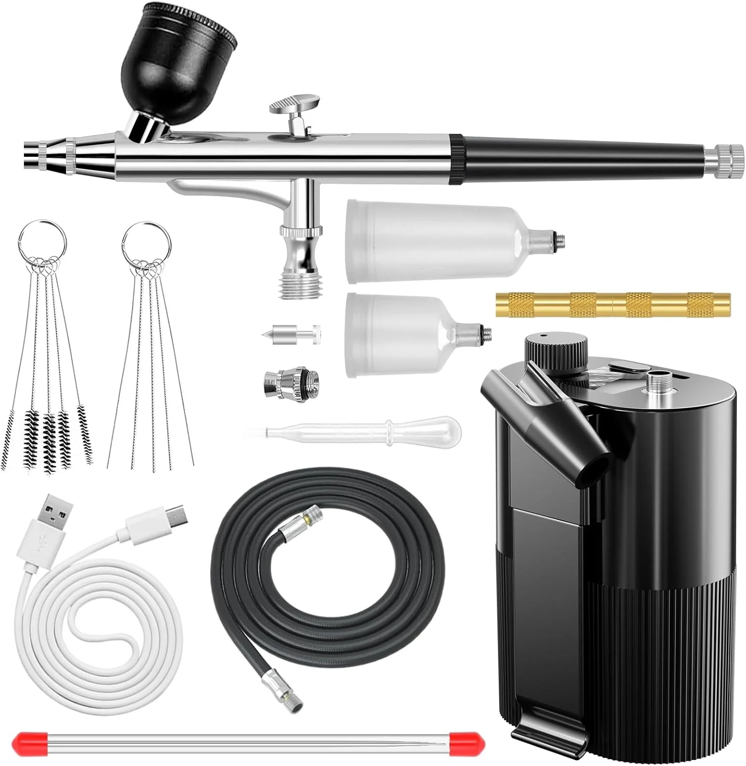 کیت ایربراش با کمپرسور 50PSI فشار قوی، ست قلم ایربراش بدون گرفتگی، تفنگ ایربراش شارژی بی سیم برای نقاشی، طراحی ناخن، آرایشگری، آرایش، تزئین کیک (مشکی) کیت ایربراش با کمپرسور 50PSI فشار قوی، ست قلم ایربراش بدون گرفتگی، تفنگ ایربراش شارژی بی سیم برای نقاشی، طراحی ناخن، آرایشگری، آرایش، تزئین کیک (مشکی)