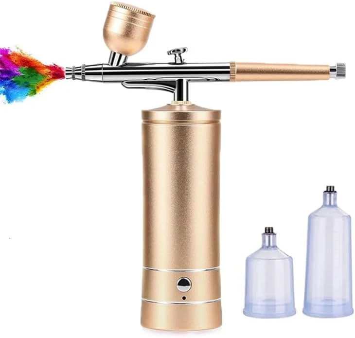 کیت ایربراش با کمپرسور - دستگاه شارژی بی سیم 48PSI با فشار بالا، ست تفنگ ایربراش برای طراحی ناخن، تزئین کیک، آرایش، آرایشگری، نقاشی مدل (طلایی) کیت ایربراش با کمپرسور - دستگاه شارژی بی سیم 48PSI با فشار بالا، ست تفنگ ایربراش برای طراحی ناخن، تزئین کیک، آرایش، آرایشگری، نقاشی مدل (طلایی)