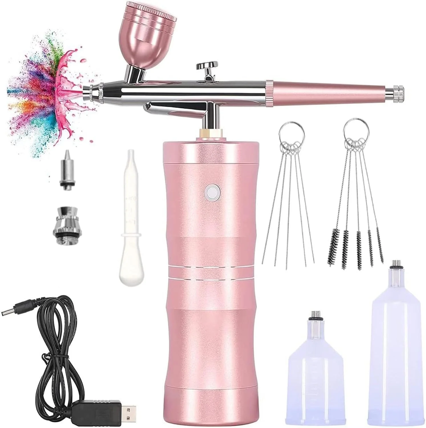 کیت ایربراش با کمپرسور، ست قلم موی بادی فشار قوی قابل شارژ 32PSI، با مجموعه برس تمیز کننده باتری 1200mAh، برای هنر ناخن، آرایش، نقاشی، تزئین کیک، صورتی کیت ایربراش با کمپرسور، ست قلم موی بادی فشار قوی قابل شارژ 32PSI، با مجموعه برس تمیز کننده باتری 1200mAh، برای هنر ناخن، آرایش، نقاشی، تزئین کیک، صورتی