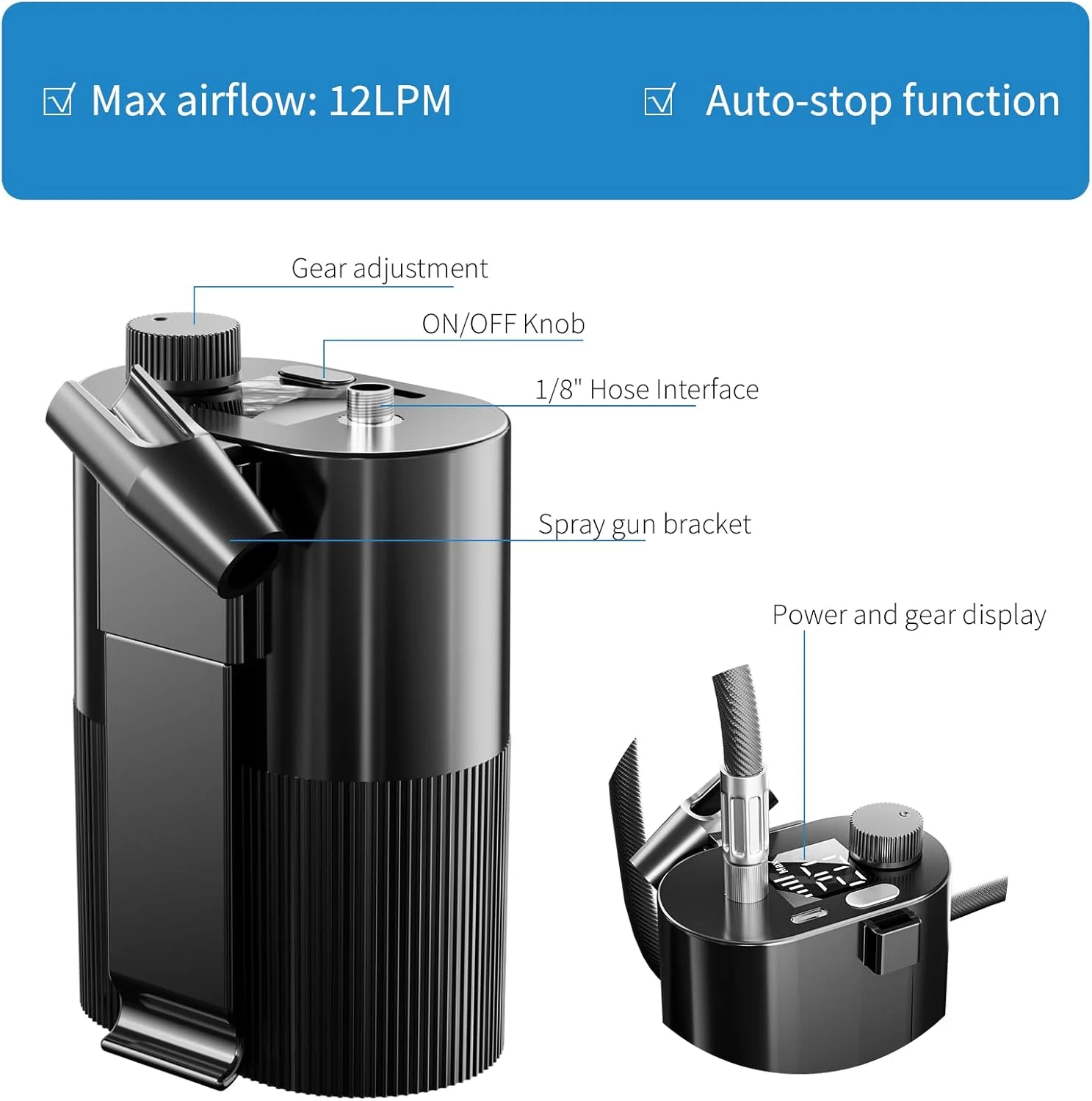 کیت ایربراش با کمپرسور 50PSI فشار قوی، ست قلم ایربراش بدون گرفتگی، تفنگ ایربراش شارژی بی سیم برای نقاشی، طراحی ناخن، آرایشگری، آرایش، تزئین کیک (مشکی)