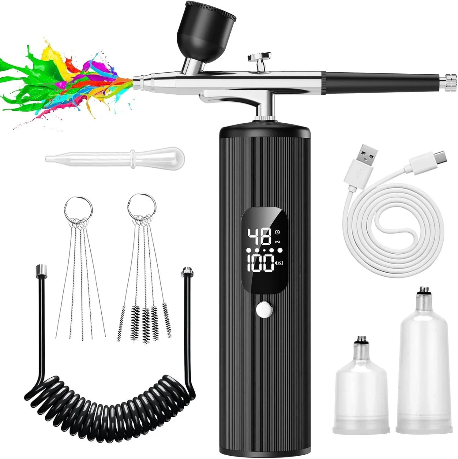 کیت ایربراش با کمپرسور - فشار بالا 48PSI، ست ایربراش بدون گرفتگی، استندبای فوق العاده طولانی 6000 میلی آمپر ساعت، ایده آل برای نقاشی، مدل سازی، تزئین کیک، شیرینی پزی، آرایش و طراحی ناخن کیت ایربراش با کمپرسور - فشار بالا 48PSI، ست ایربراش بدون گرفتگی، استندبای فوق العاده طولانی 6000 میلی آمپر ساعت، ایده آل برای نقاشی، مدل سازی، تزئین کیک، شیرینی پزی، آرایش و طراحی ناخن