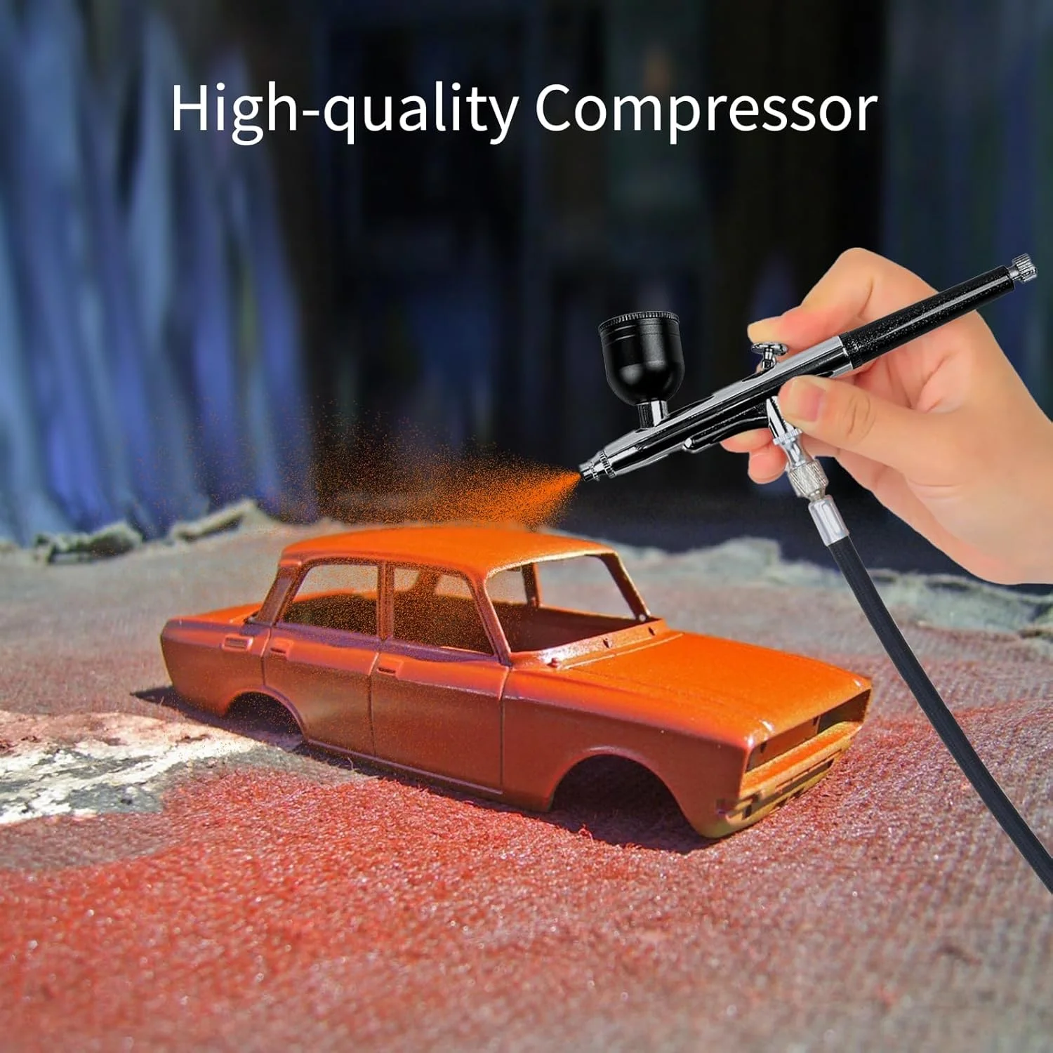 کیت ایربراش با کمپرسور 50PSI فشار قوی، ست قلم ایربراش بدون گرفتگی، تفنگ ایربراش شارژی بی سیم برای نقاشی، طراحی ناخن، آرایشگری، آرایش، تزئین کیک (مشکی)