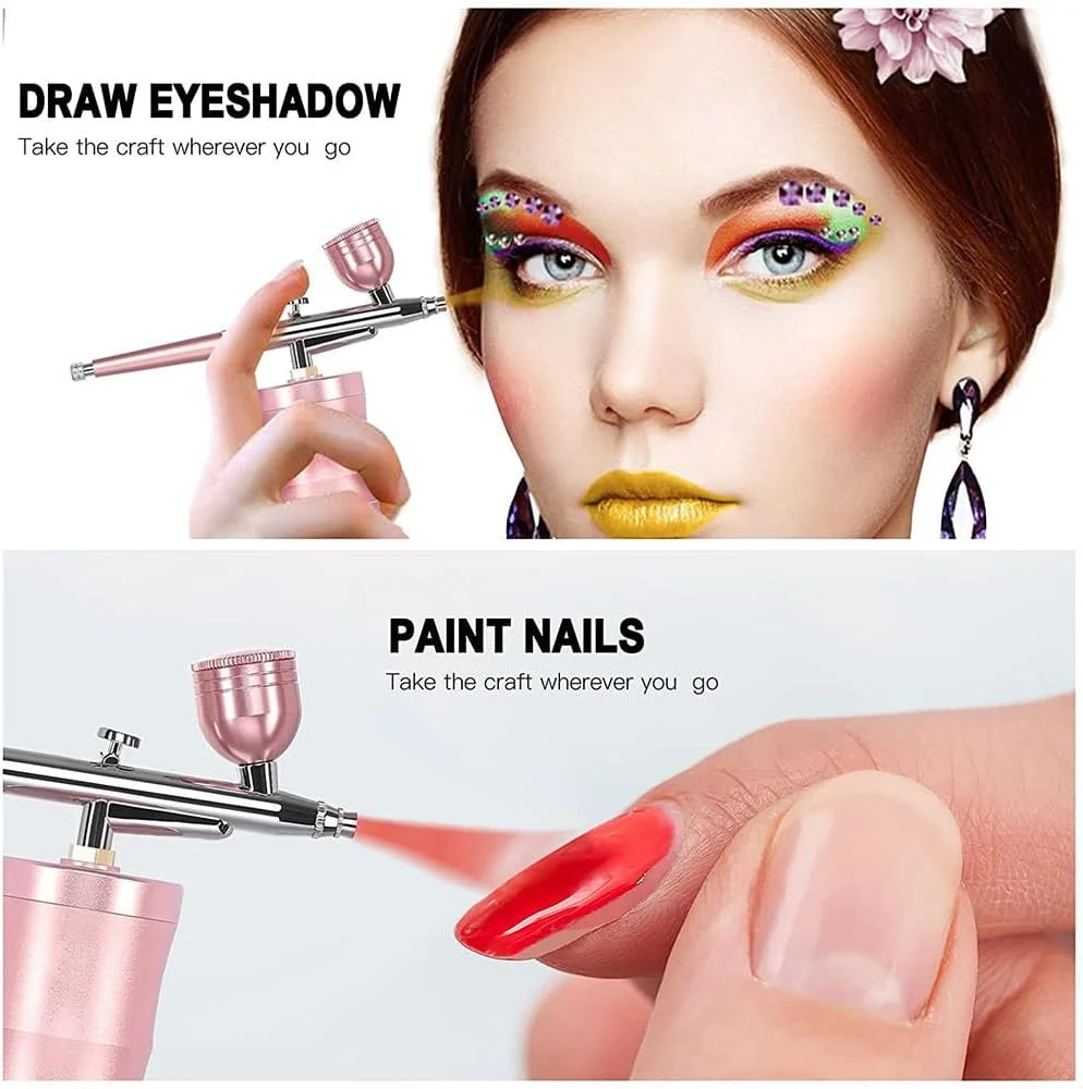 کیت ایربراش با کمپرسور، ست قلم موی بادی فشار قوی قابل شارژ 32PSI، با مجموعه برس تمیز کننده باتری 1200mAh، برای هنر ناخن، آرایش، نقاشی، تزئین کیک، صورتی کیت ایربراش با کمپرسور، ست قلم موی بادی فشار قوی قابل شارژ 32PSI، با مجموعه برس تمیز کننده باتری 1200mAh، برای هنر ناخن، آرایش، نقاشی، تزئین کیک، صورتی