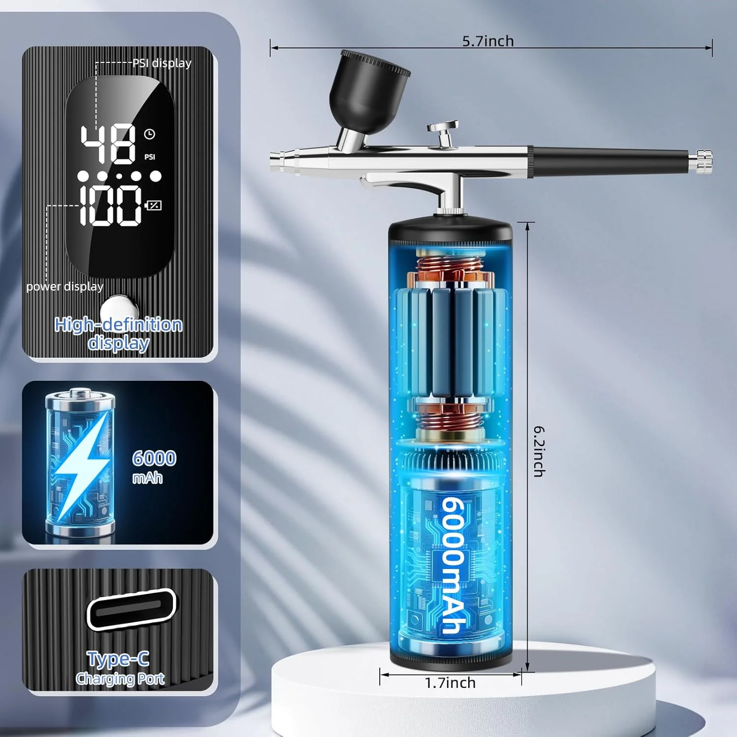 کیت ایربراش با کمپرسور - فشار بالا 48PSI، ست ایربراش بدون گرفتگی، استندبای فوق العاده طولانی 6000 میلی آمپر ساعت، ایده آل برای نقاشی، مدل سازی، تزئین کیک، شیرینی پزی، آرایش و طراحی ناخن کیت ایربراش با کمپرسور - فشار بالا 48PSI، ست ایربراش بدون گرفتگی، استندبای فوق العاده طولانی 6000 میلی آمپر ساعت، ایده آل برای نقاشی، مدل سازی، تزئین کیک، شیرینی پزی، آرایش و طراحی ناخن