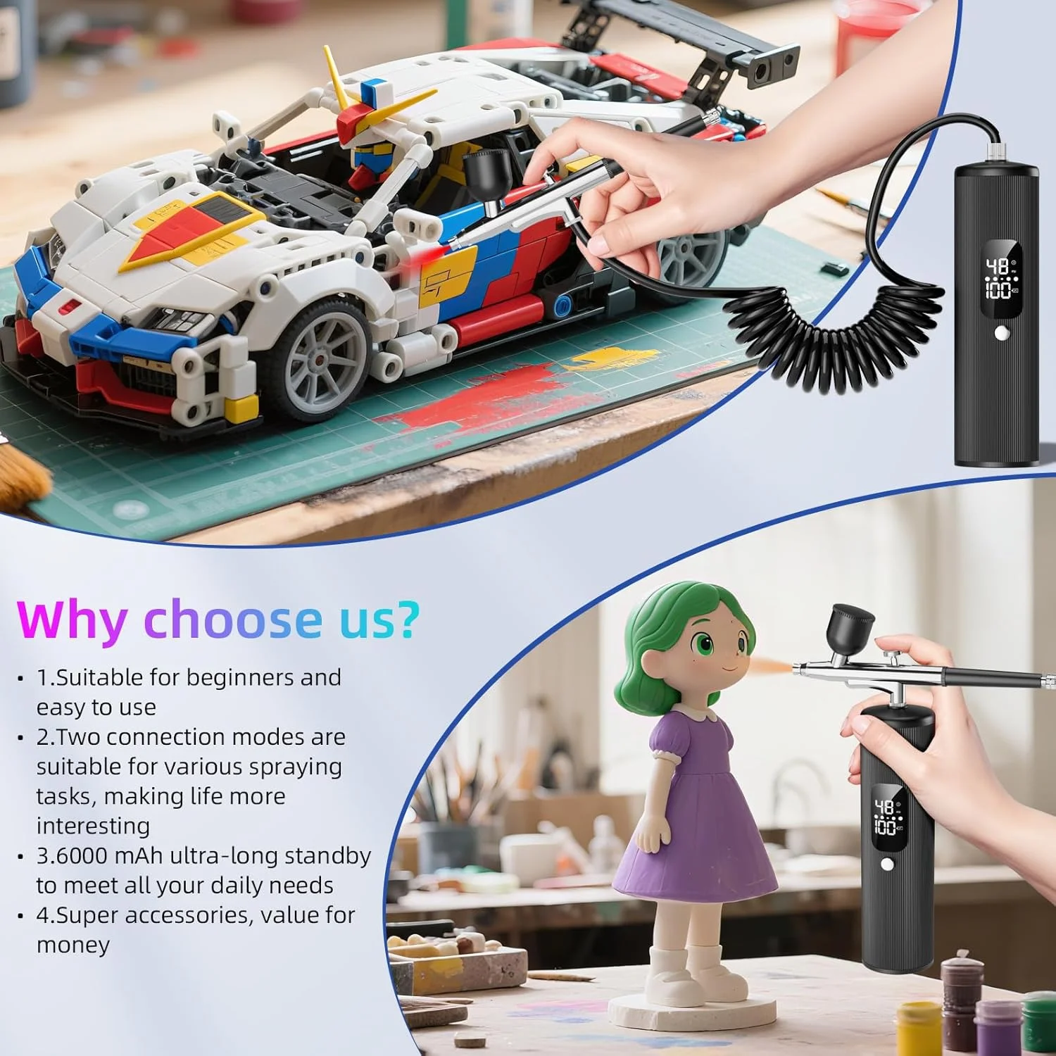 کیت ایربراش با کمپرسور - فشار بالا 48PSI، ست ایربراش بدون گرفتگی، استندبای فوق العاده طولانی 6000 میلی آمپر ساعت، ایده آل برای نقاشی، مدل سازی، تزئین کیک، شیرینی پزی، آرایش و طراحی ناخن کیت ایربراش با کمپرسور - فشار بالا 48PSI، ست ایربراش بدون گرفتگی، استندبای فوق العاده طولانی 6000 میلی آمپر ساعت، ایده آل برای نقاشی، مدل سازی، تزئین کیک، شیرینی پزی، آرایش و طراحی ناخن