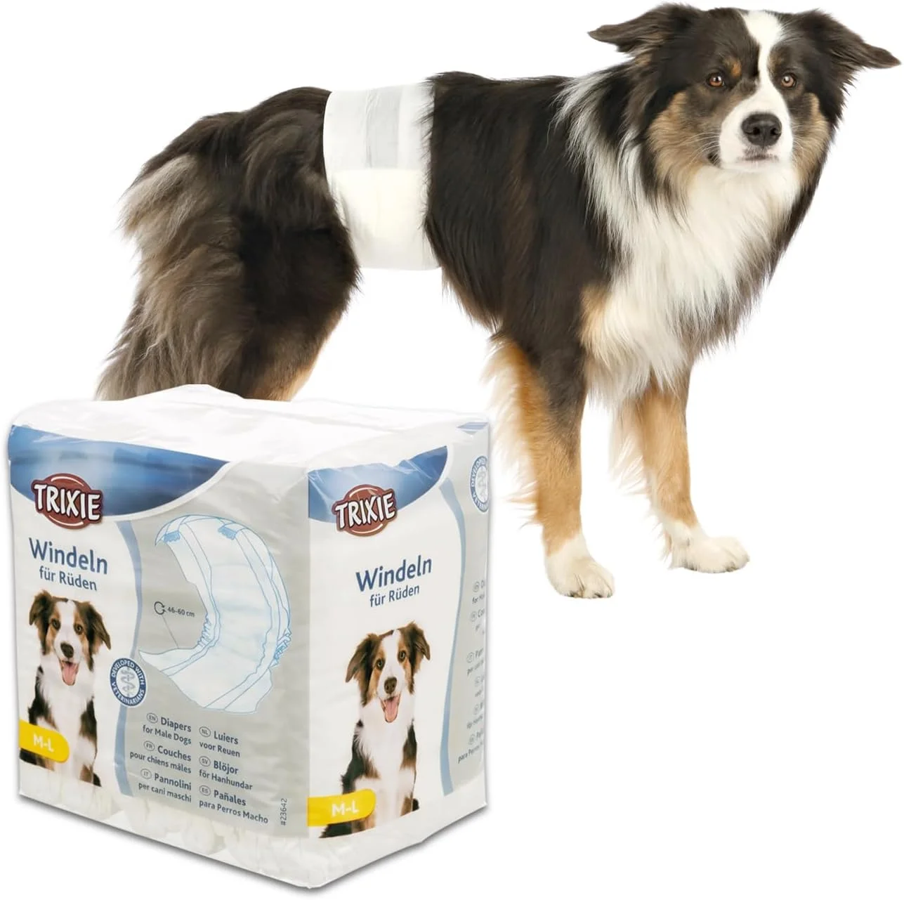 پوشک یکبار مصرف سگ نر تریکسی | ساخته شده از جنس پلی استر، دارای بست های چسبی و نوار الاستیک | قابل استفاده برای جلوگیری از علامت گذاری نرها، ادرار هیجانی - سایز M-L، 40-60 سانتی متر، 12 عدد پوشک یکبار مصرف سگ نر تریکسی | ساخته شده از جنس پلی استر، دارای بست های چسبی و نوار الاستیک | قابل استفاده برای جلوگیری از علامت گذاری نرها، ادرار هیجانی - سایز M-L، 40-60 سانتی متر، 12 عدد