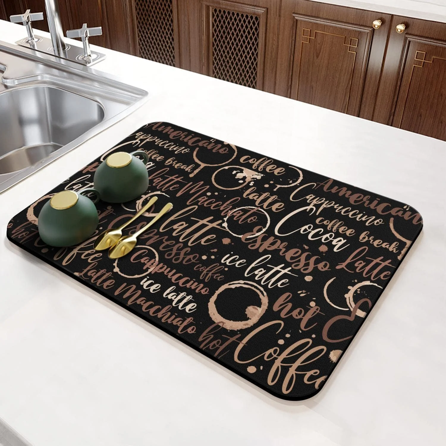 زیرانداز لوازم جانبی قهوه برای روی کابینت، جاذب و پنهان کننده لکه، با پشت لاستیکی، زیرانداز خشک کن ظروف برای پیشخوان آشپزخانه، پد زهکشی، هدیه تزئینی، مناسب برای زیر قهوه ساز، قهوه جوش، دستگاه اسپرسو (60x40 سانتی متر)