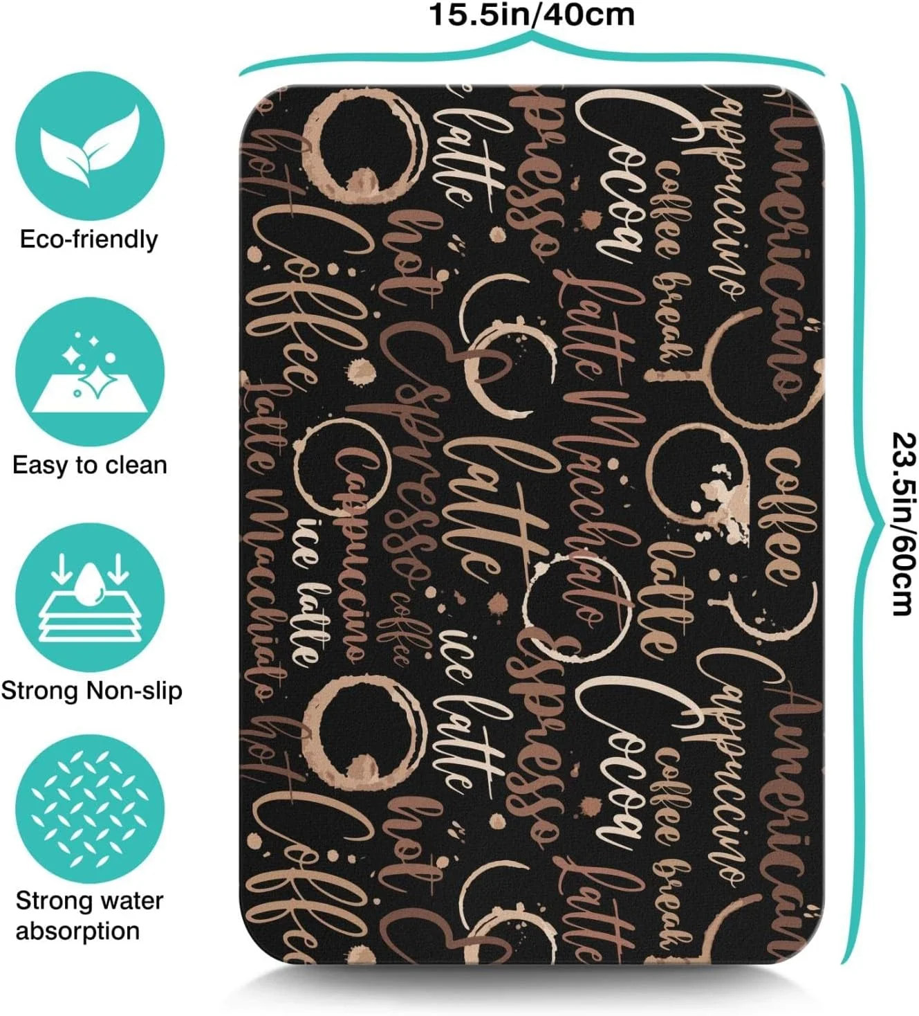 زیرانداز لوازم جانبی قهوه برای روی کابینت، جاذب و پنهان کننده لکه، با پشت لاستیکی، زیرانداز خشک کن ظروف برای پیشخوان آشپزخانه، پد زهکشی، هدیه تزئینی، مناسب برای زیر قهوه ساز، قهوه جوش، دستگاه اسپرسو (60x40 سانتی متر)