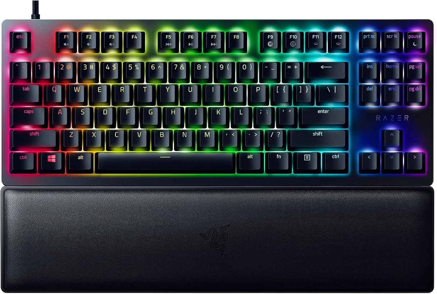 کیبورد گیمینگ بدون کلید Razer Huntsman V2 TKL: سوییچ‌های اپتیکال سریع با ضربات کلید سریع و نرخ نمونه‌برداری 8000 هرتز - کابل جداشدنی Type-C - کلیدهای PBT دوتایی - استراحتگاه مچی ارگونومیک