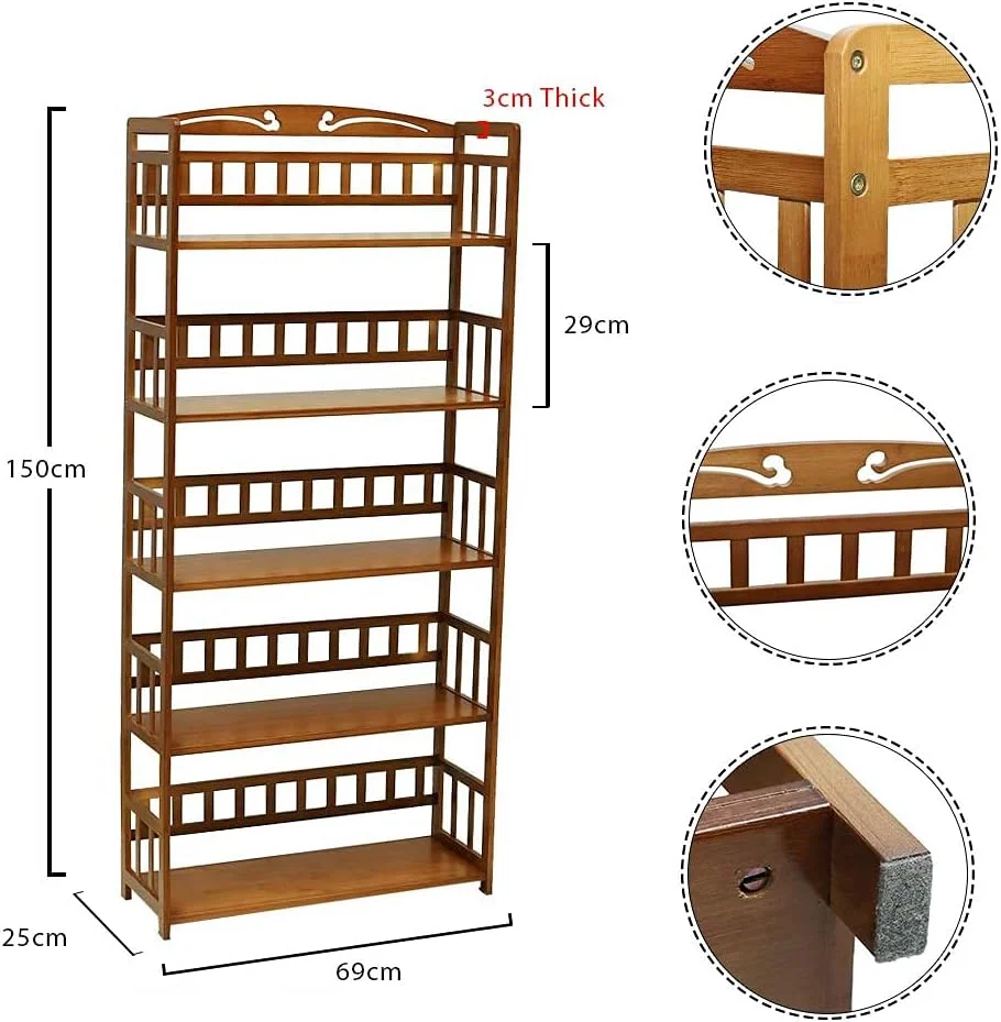 قفسه کتاب 5 طبقه YATAI، قفسه کتاب بامبو، سازمان دهنده چوبی چند منظوره، قفسه نمایشگر، قفسه ایستاده برای قفسه کفش، استند گل و گیاه و منزل