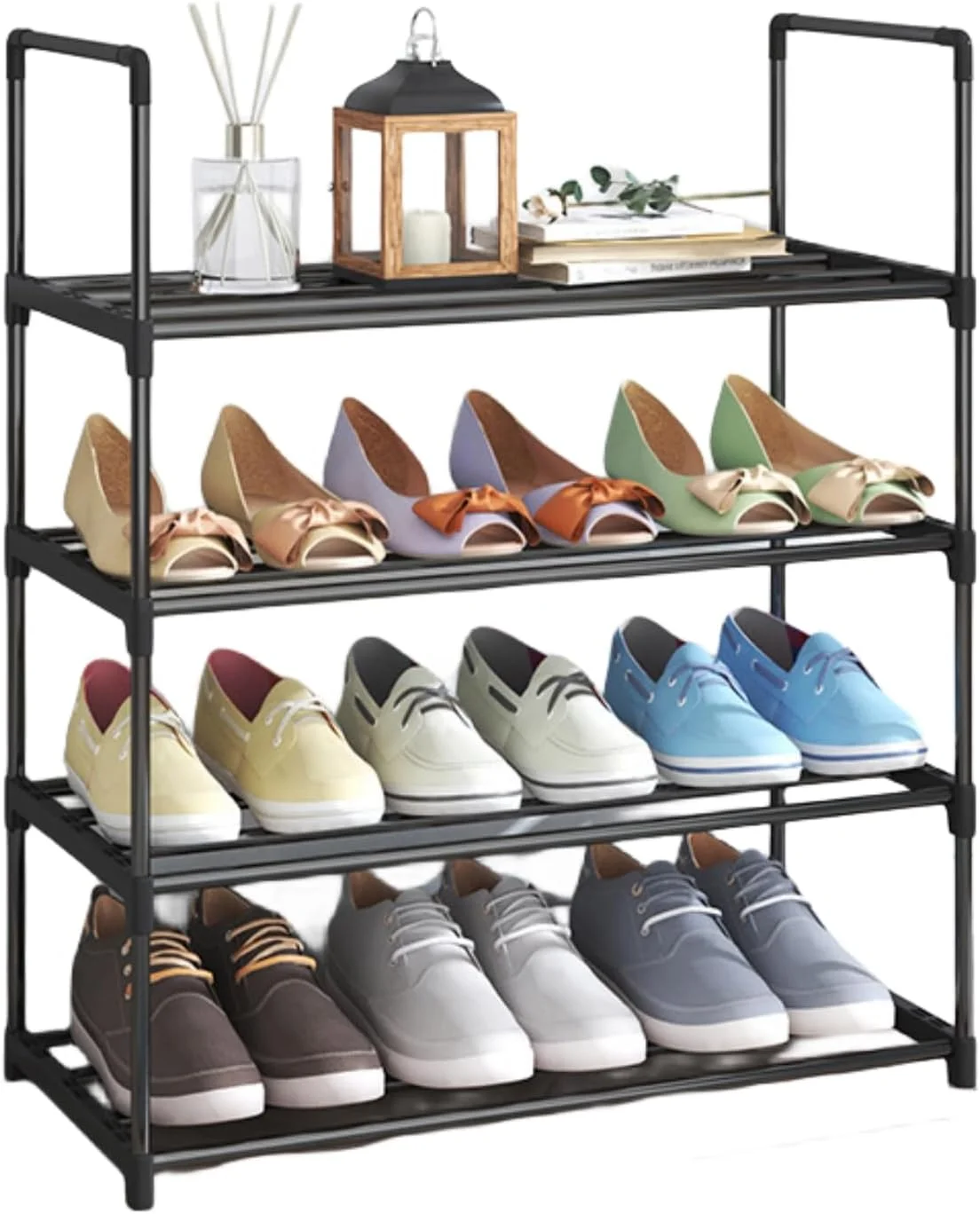 جاکفشی 4 طبقه، قفسه نظم دهنده کفش، قفسه فلزی مقاوم با دستگیره برای نگهداری کفش، قفسه کفش قابل انباشتن برای ورودی، راهرو و اتاق خواب جاکفشی 4 طبقه، قفسه نظم دهنده کفش، قفسه فلزی مقاوم با دستگیره برای نگهداری کفش، قفسه کفش قابل انباشتن برای ورودی، راهرو و اتاق خواب