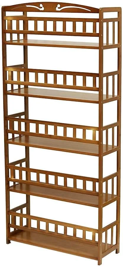قفسه کتاب 5 طبقه YATAI، قفسه کتاب بامبو، سازمان دهنده چوبی چند منظوره، قفسه نمایشگر، قفسه ایستاده برای قفسه کفش، استند گل و گیاه و منزل