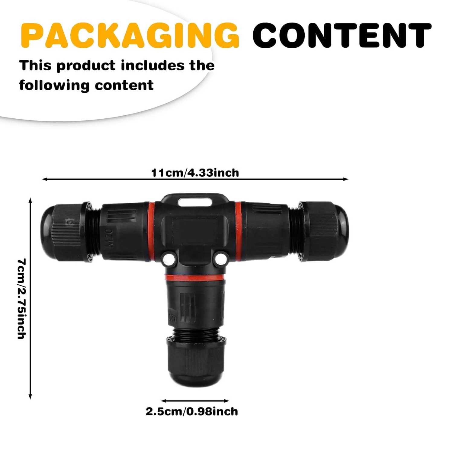 جعبه اتصال ضد آب بیرونی، اتصال دهنده کابل برق 3 راهی 3 پین نوع T، محافظ کابل برق توسعه دهنده برای کابل با قطر 8-12 میلی متر، تعمیر و توسعه کابل های برق (2 عدد)