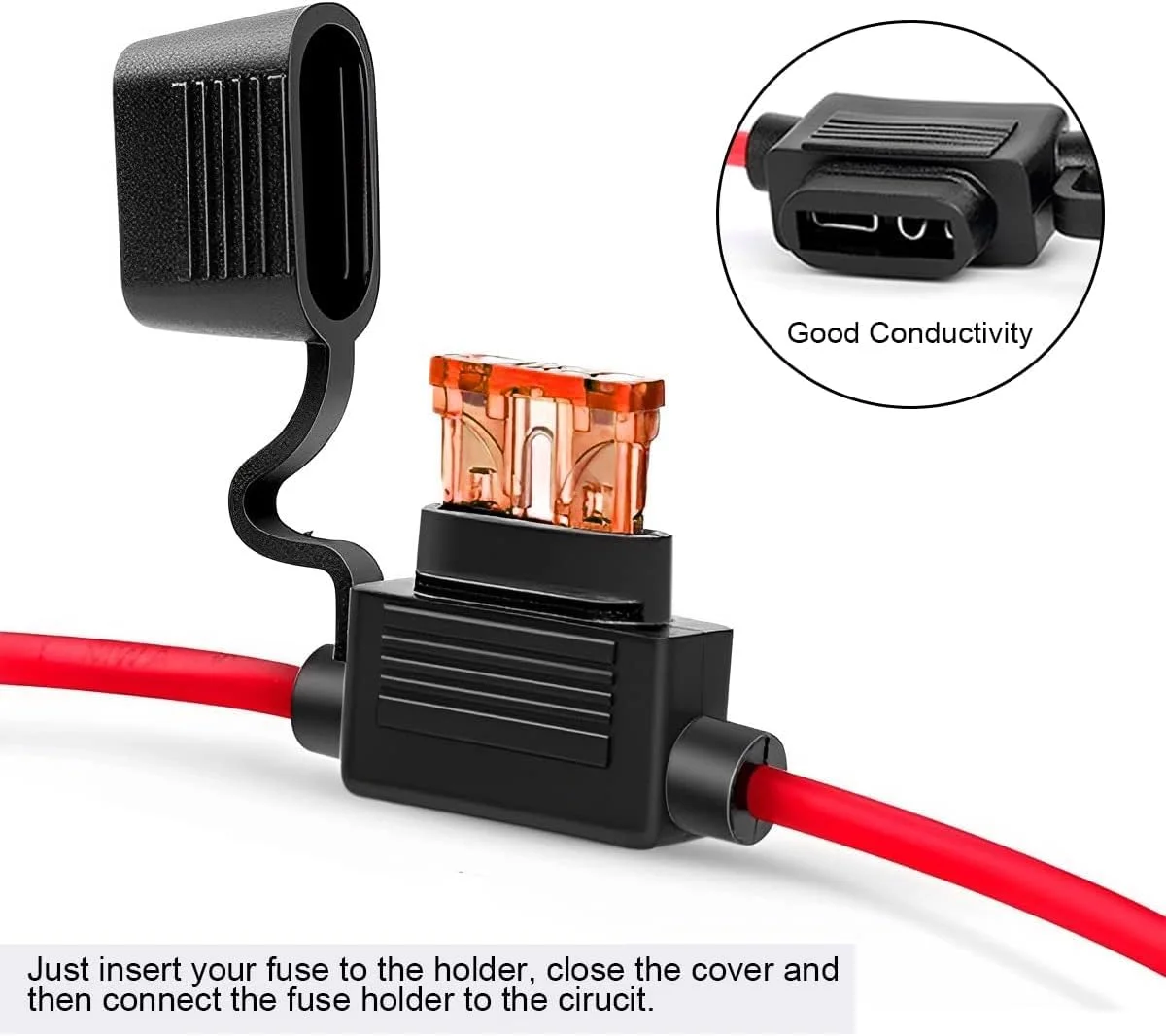 نگهدارنده فیوز خطی 6 عددی، سیم مسی گیج 14 ولت، فیوز تیغه ای ATC ATO ضد آب، سوکت دوشاخه استاندارد با فیوز تیغه ای متوسط، لوازم جانبی خودرو برای ماشین، کامیون، ATV، قایق، موتور سیکلت