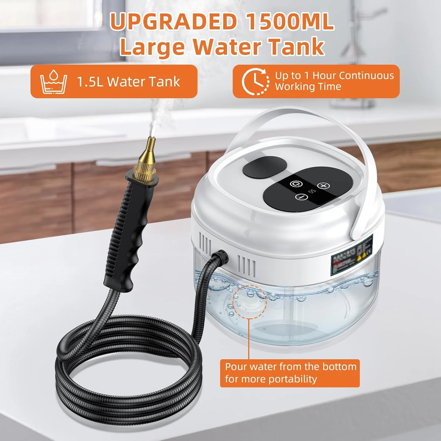 بخارشوی قابل حمل، بخار شوی دمای بالا، با صفحه لمسی هوشمند، برای از بین بردن لکه، برای تشک، جزئیات خودرو، مبل، مبلمان، آشپزخانه، حمام، اثاثه یا لوازم داخلی، دوغاب و کاشی (سفید)