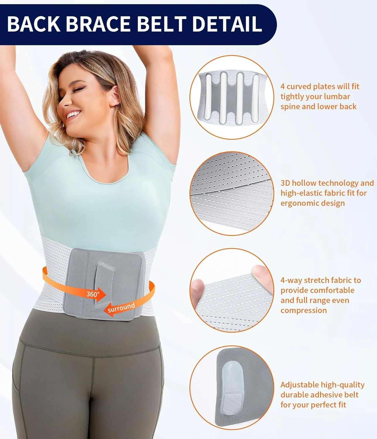 کمربند پشتی KASTWAVE برای تسکین درد کمر مردان و زنان، کمربند پشتیبانی کمر توری تنفسی اصلاح کننده وضعیت بدن برای تسکین درد کمر و بلند کردن، کمربند پشتیبانی کمر کمری (L)