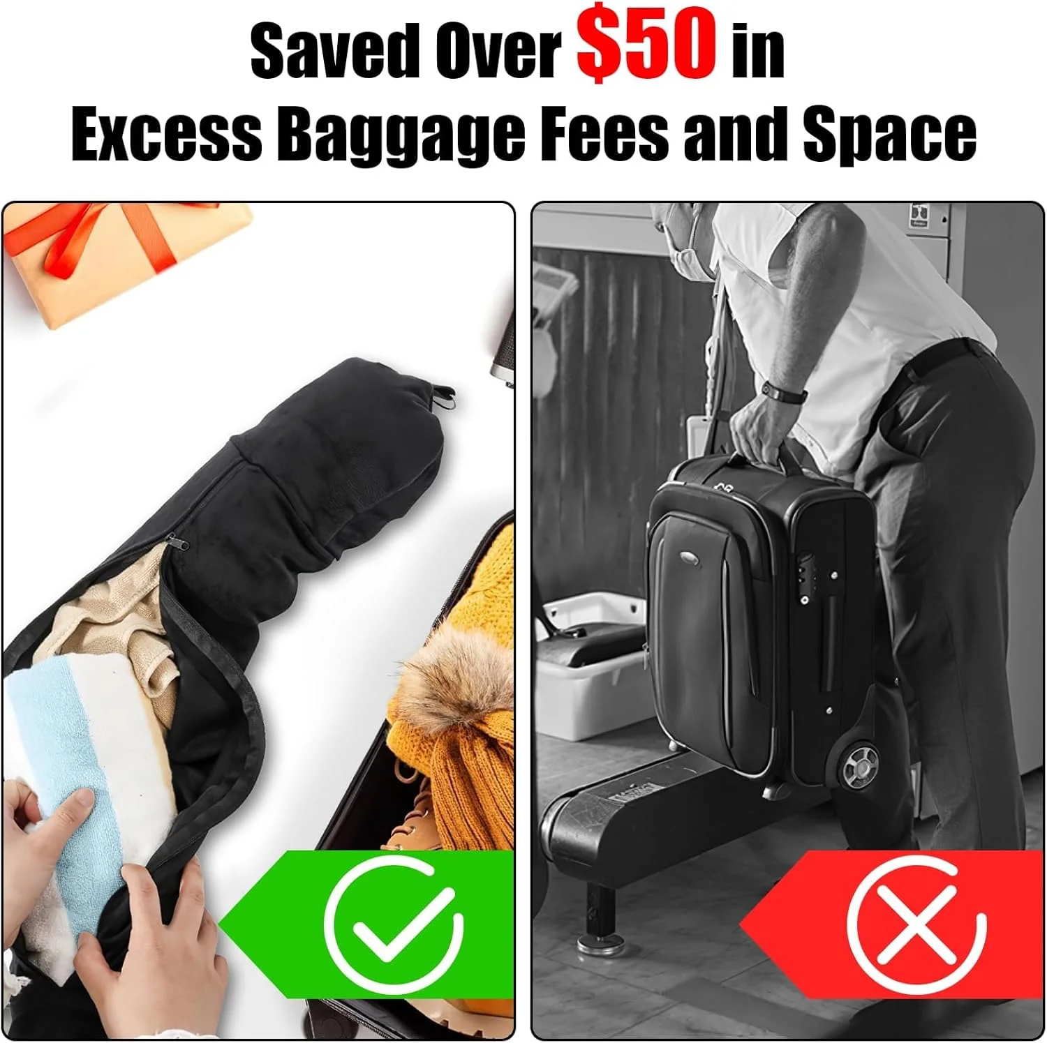 بالش مسافرتی پر کردنی KASTWAVE، بالش گردنی نرم و مخملی با قابلیت تنظیم، مناسب برای حمل وسایل ضروری 3 روزه در ماشین، هواپیما یا قطار، بدون نیاز به پرکننده بالش مسافرتی پر کردنی KASTWAVE، بالش گردنی نرم و مخملی با قابلیت تنظیم، مناسب برای حمل وسایل ضروری 3 روزه در ماشین، هواپیما یا قطار، بدون نیاز به پرکننده