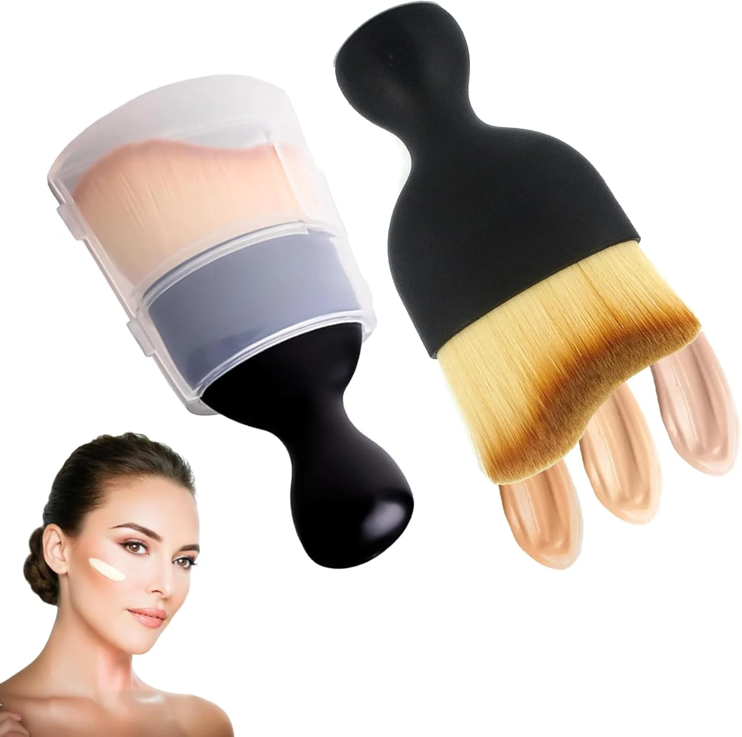 ست دو عددی براش آرایشی - براش های نرم و متراکم کرم پودر، ابزارهای زیبایی چند منظوره، براش منحنی گردگیری خودرو