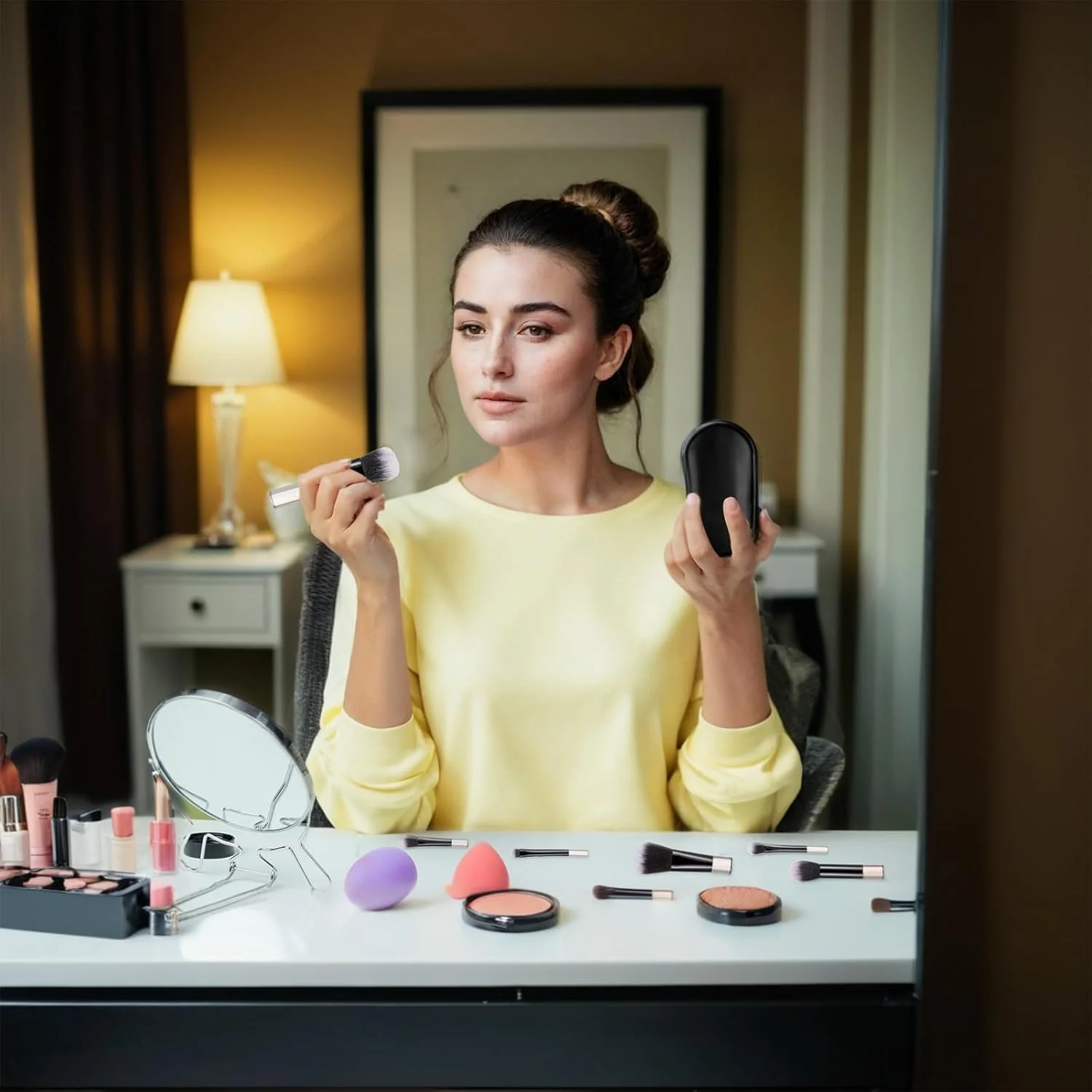 ست برس آرایشی 10 تکه مسافرتی با کیف برس - برس های کوچک برای زیبایی در بیرون - کیت کامل لوازم آرایشی برای روتوش آسان - قابل حمل و راحت (مشکی)