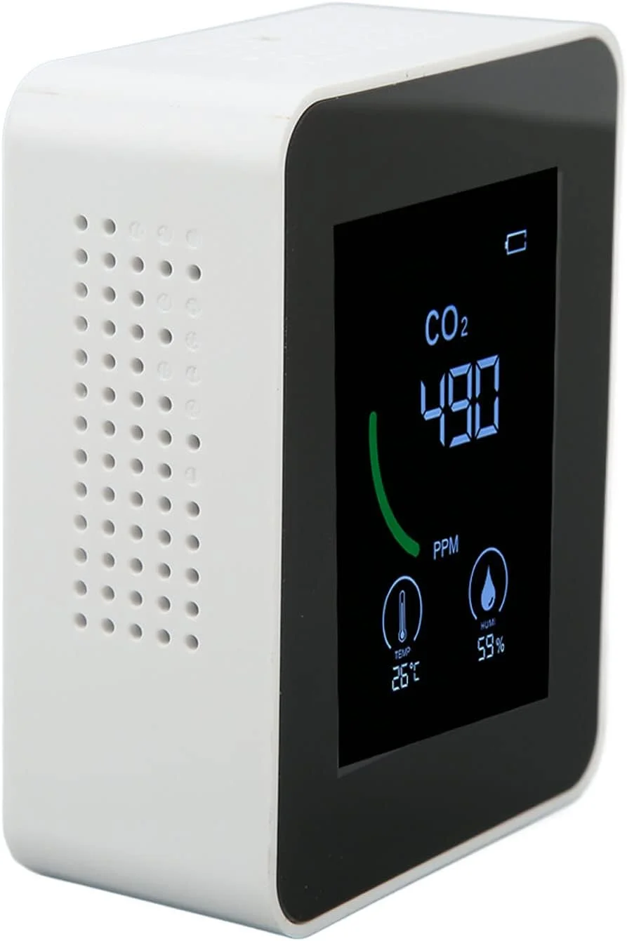 دستگاه اندازه گیری CO2، سنجش میزان غلظت دی اکسید کربن، تشخیص دما/رطوبت با دقت بالا، صفحه نمایش بزرگ 3 در 1، مناسب برای خانه/مدرسه/بیمارستان، پایدار (سفید)