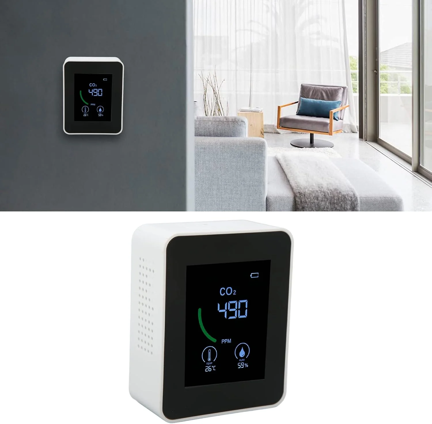 دستگاه اندازه گیری CO2، سنجش میزان غلظت دی اکسید کربن، تشخیص دما/رطوبت با دقت بالا، صفحه نمایش بزرگ 3 در 1، مناسب برای خانه/مدرسه/بیمارستان، پایدار (سفید) دستگاه اندازه گیری CO2، سنجش میزان غلظت دی اکسید کربن، تشخیص دما/رطوبت با دقت بالا، صفحه نمایش بزرگ 3 در 1، مناسب برای خانه/مدرسه/بیمارستان، پایدار (سفید)