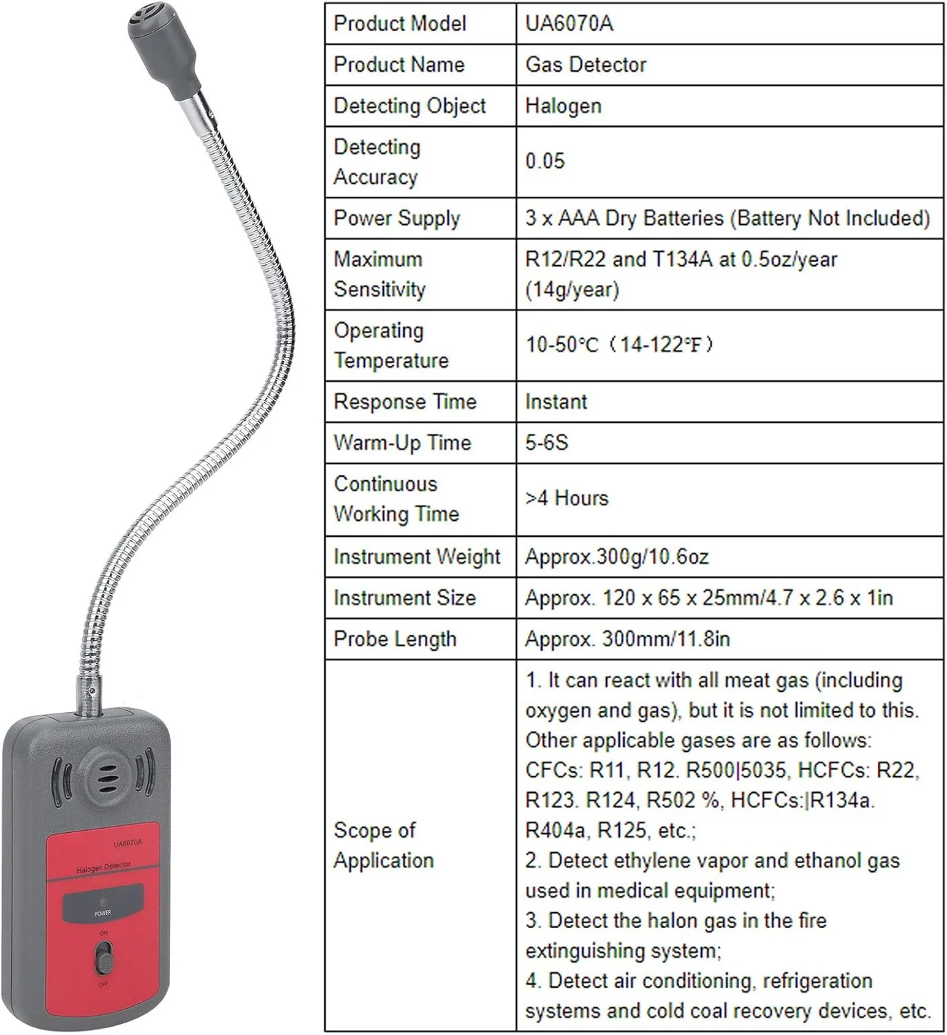 دستگاه تشخیص نشت هالوژن، تستر گاز قابل حمل UA6070A، ابزار تشخیص گازهای CFC و HCFC برای تشخیص و تست نشت مبرد