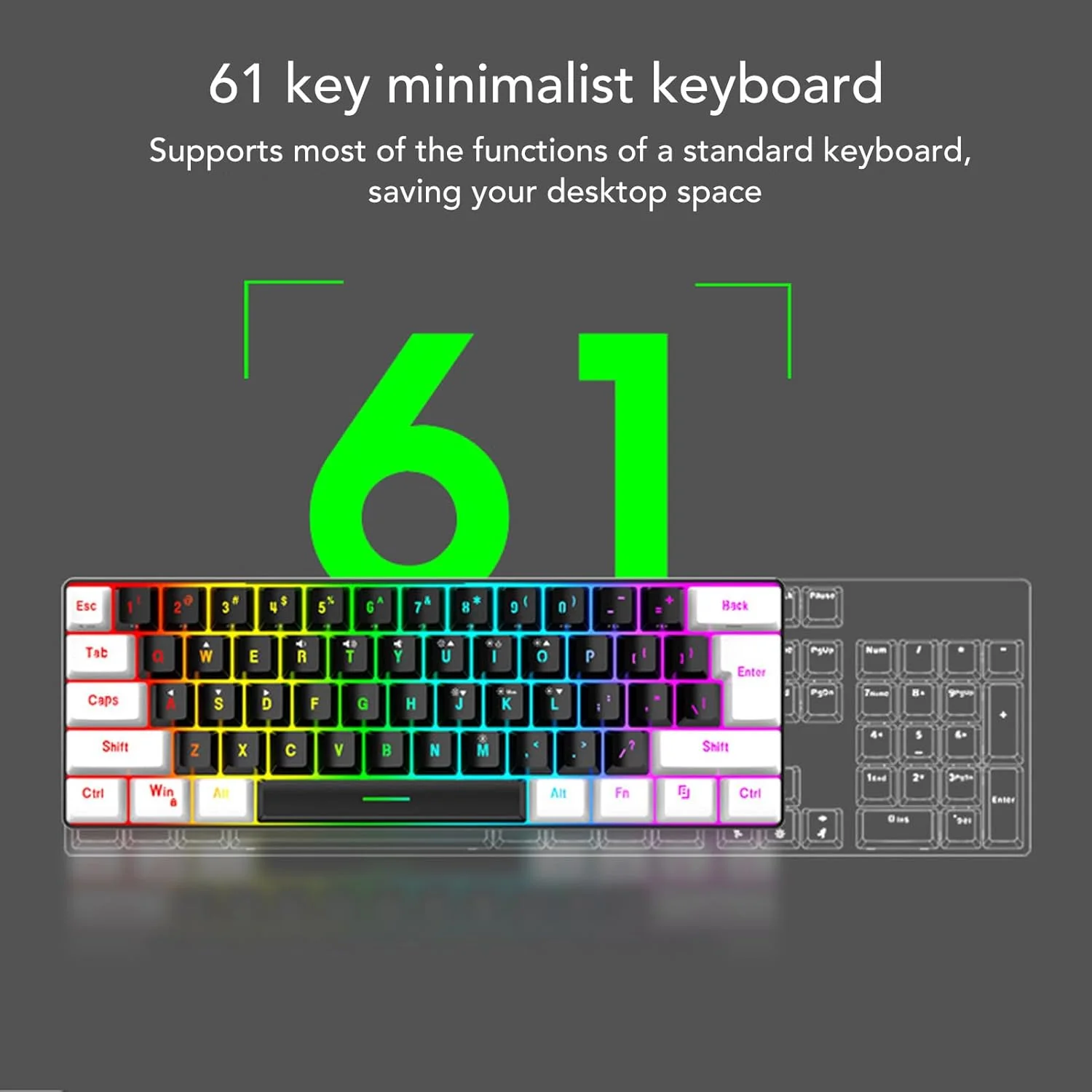 کیبورد گیمینگ سیمی 60%، کیبورد کوچک سیمی 61 کلیدی با نور پس زمینه RGB، کیبورد نورانی RGB به همراه ماوس، مناسب برای تبلت، لپ تاپ و سیستم عامل های 8، 10 و OS X (مرکز مشکی با قاب سفید) کیبورد گیمینگ سیمی 60%، کیبورد کوچک سیمی 61 کلیدی با نور پس زمینه RGB، کیبورد نورانی RGB به همراه ماوس، مناسب برای تبلت، لپ تاپ و سیستم عامل های 8، 10 و OS X (مرکز مشکی با قاب سفید)