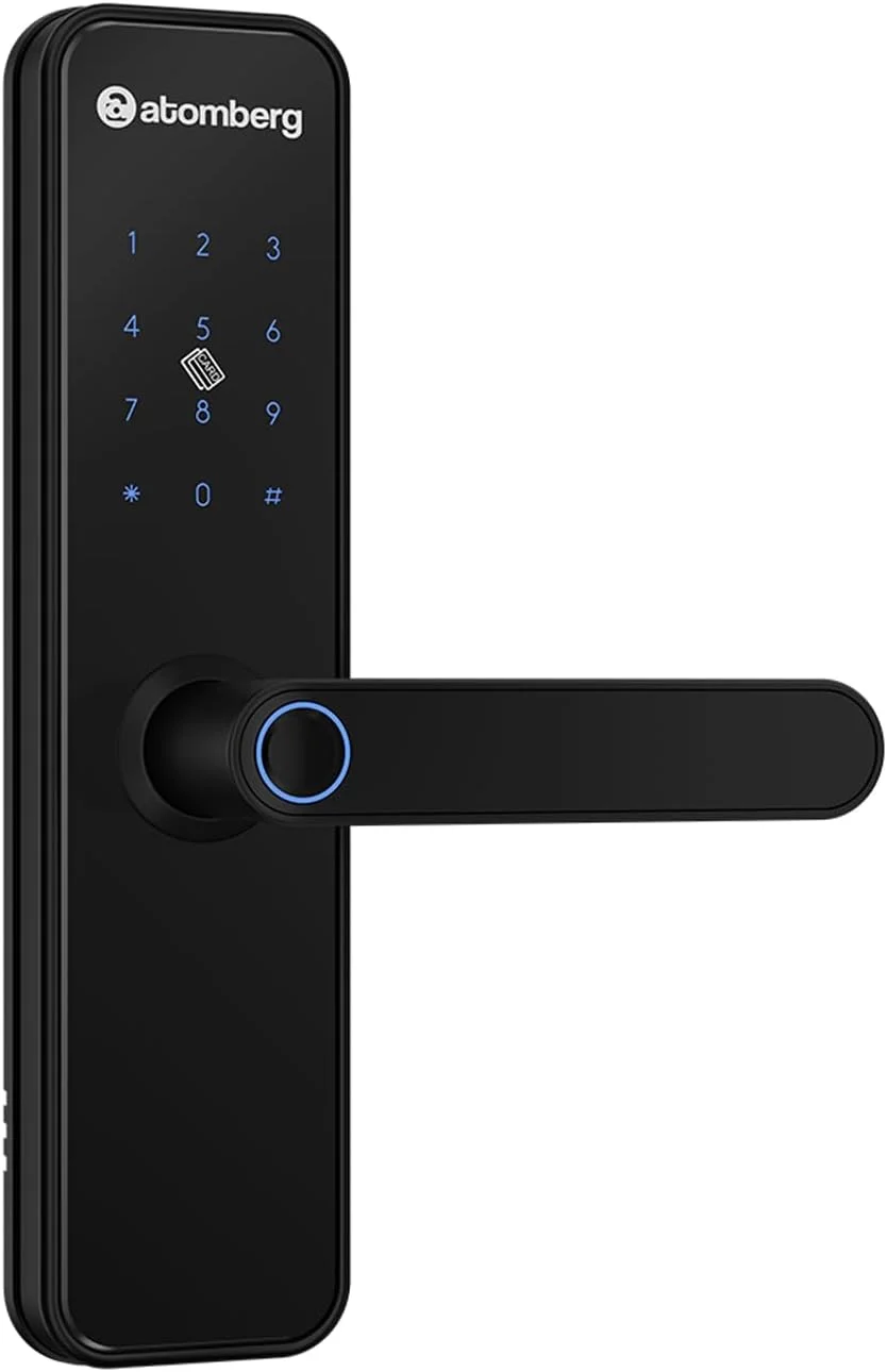 قفل درب هوشمند Atomberg Azhero | 6 روش باز کردن قفل | اثر انگشت | پین | OTP از راه دور | کارت NFC | برنامه Atomberg (ذخیره داده ها در هند) | کلید | نصب رایگان | (مشکی)