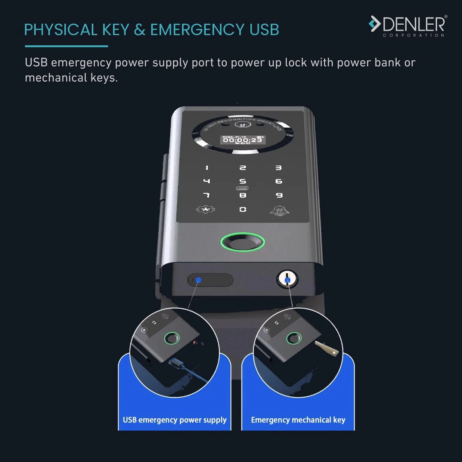 قفل درب هوشمند شیشه ای Denler DFS04، قفل درب دیجیتال با تشخیص چهره سه بعدی، وای فای داخلی، قفل اثر انگشت، کنترل از راه دور RF، کارت RFID، پین، مناسب برای درب های 10 تا 12 میلی متر (مشکی)