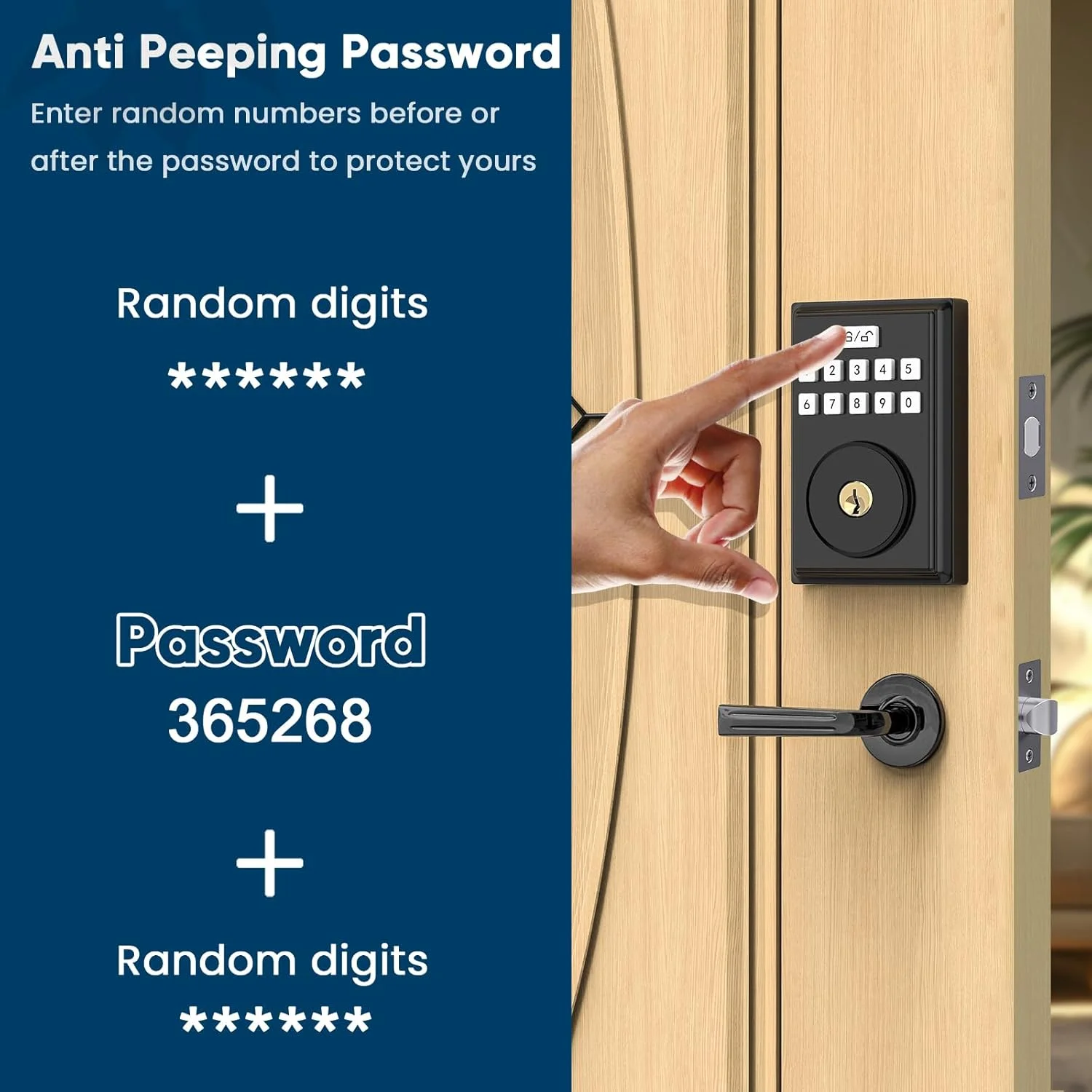 قفل درب ورودی بدون کلید با کد، قفل های Deadbolt با صفحه کلید الکترونیکی، رمز عبور ضد دید زدن، نصب آسان، مشکی مات 01